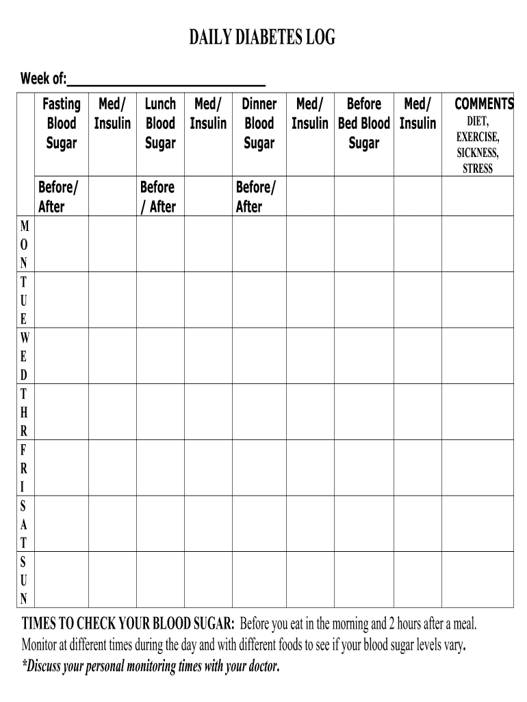 Large Print Monthly Printable Blood Sugar Log Sheet Fill Online Printable Fillable Blank PdfFiller