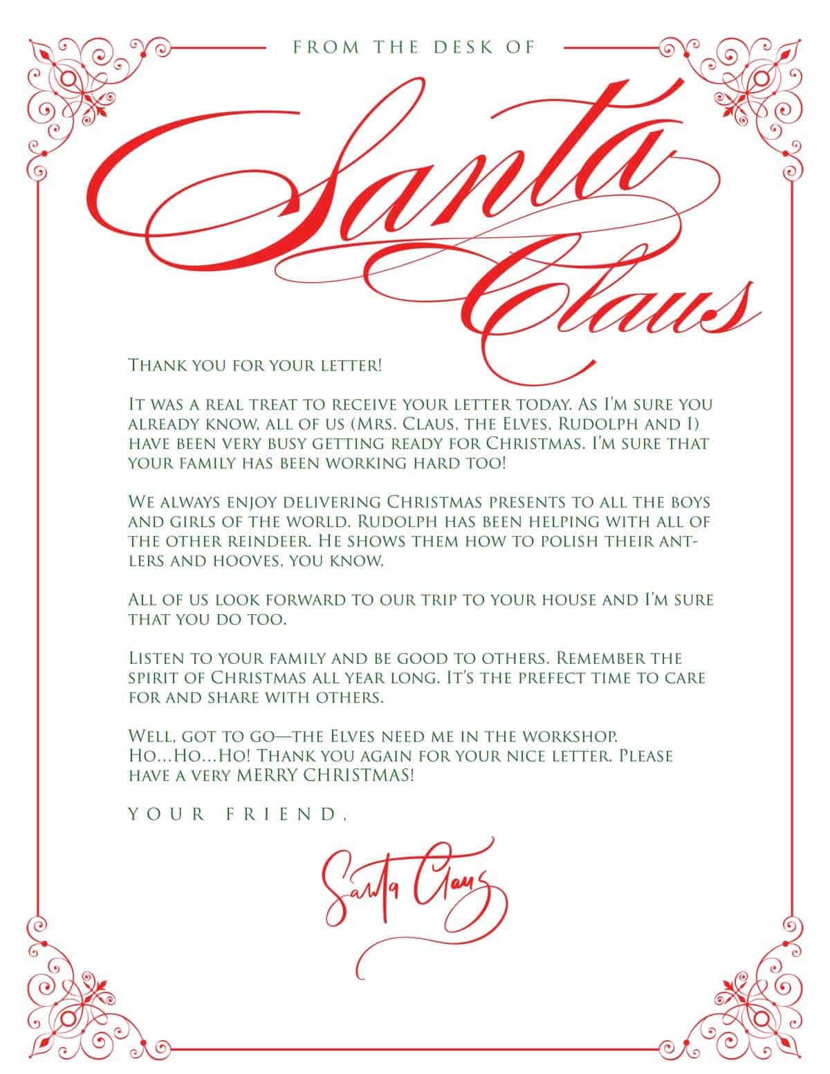 letter from santa claus printable