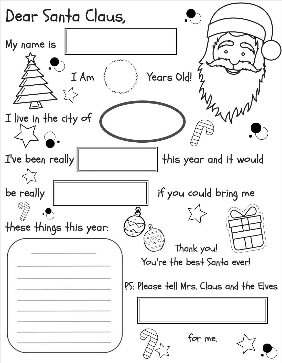 Letter To Santa Fill in Coloring Page FREE PRINTABLE  Letter To Santa Fill in Coloring Page FREE PRINTABLE