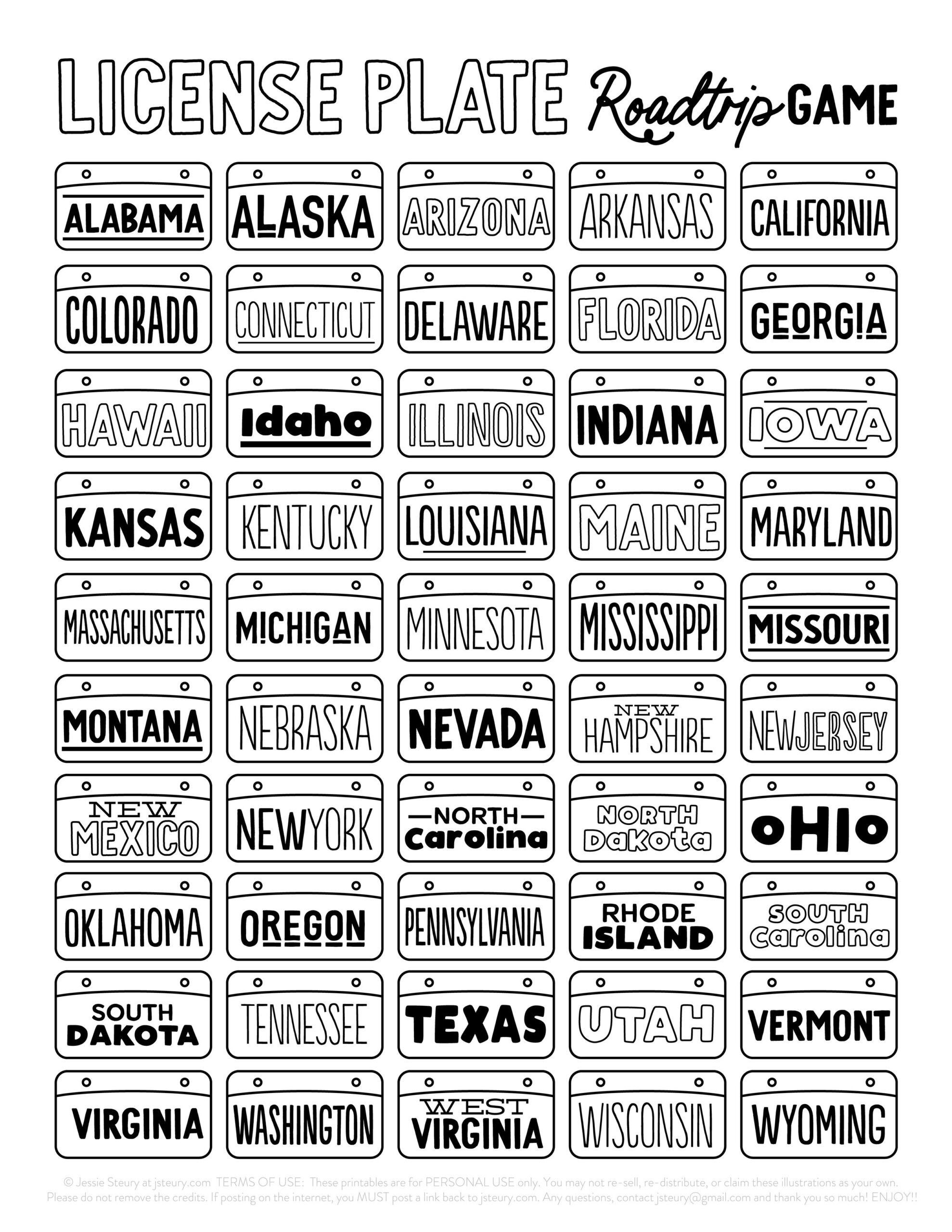 License Plate Game Printable Blog Jessie Steury