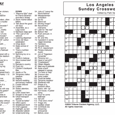 Los Angeles Times Sunday Crossword Puzzle Tribune Content Agency
