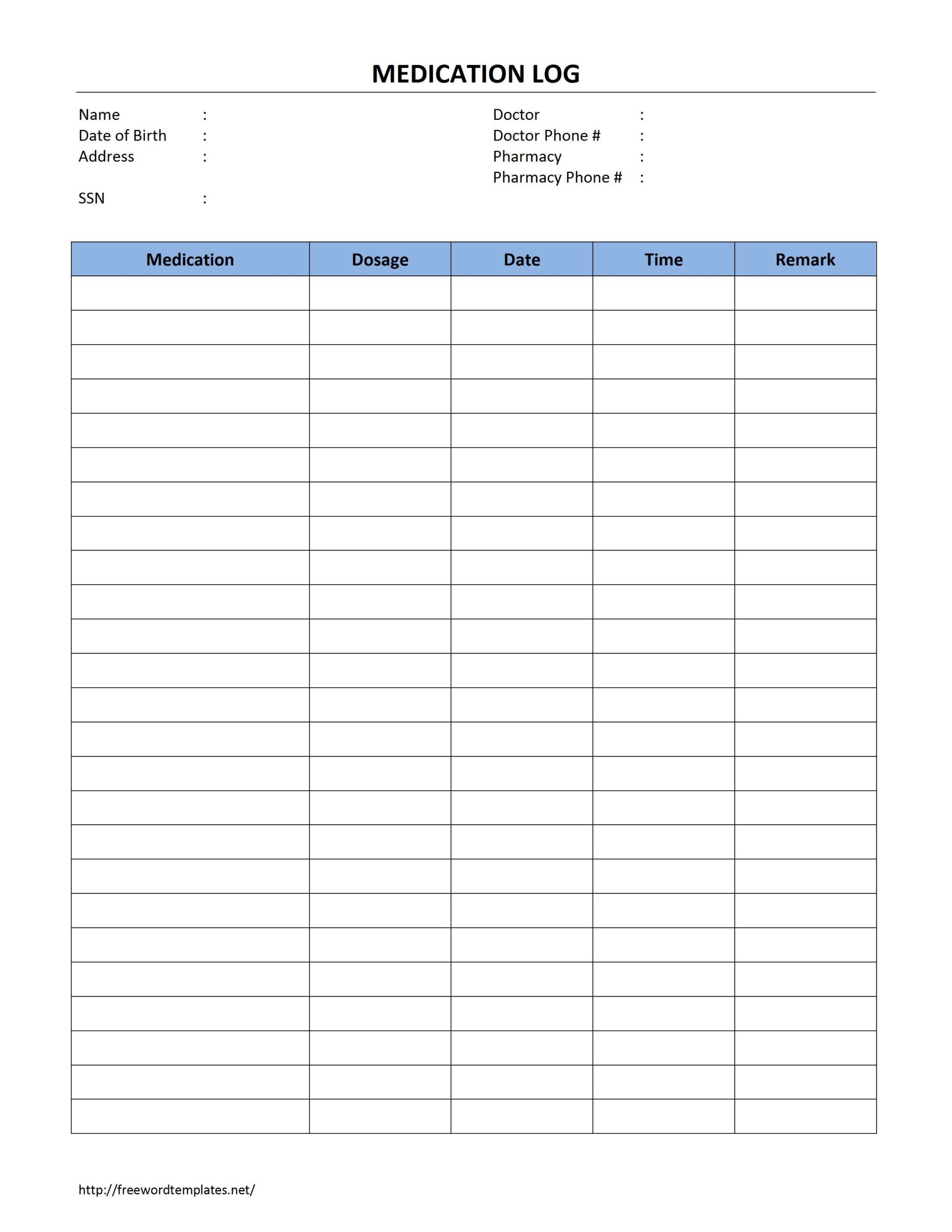 printable medication administration record template word