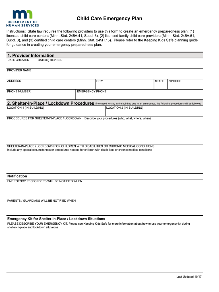 MN Child Care Emergency Plan Form Fill Online Printable Fillable Blank PdfFiller MN Child Care Emergency Plan Form Fill Online Printable Fillable Blank PdfFiller