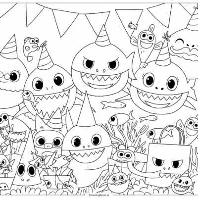 Mommy Shark And Baby Shark Coloring Page Free PDF PNG Printable