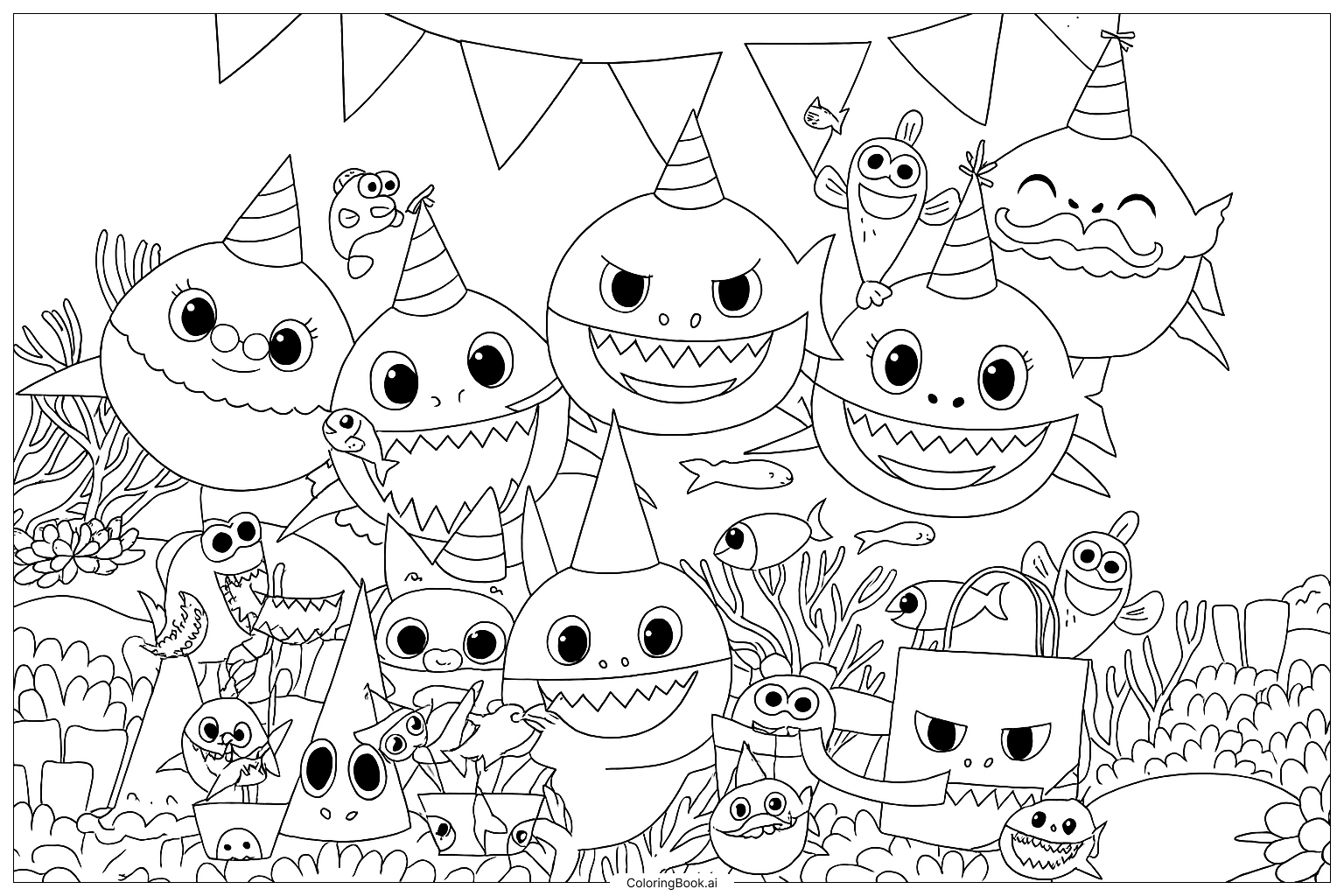 Mommy Shark And Baby Shark Coloring Page Free PDF PNG Printable
