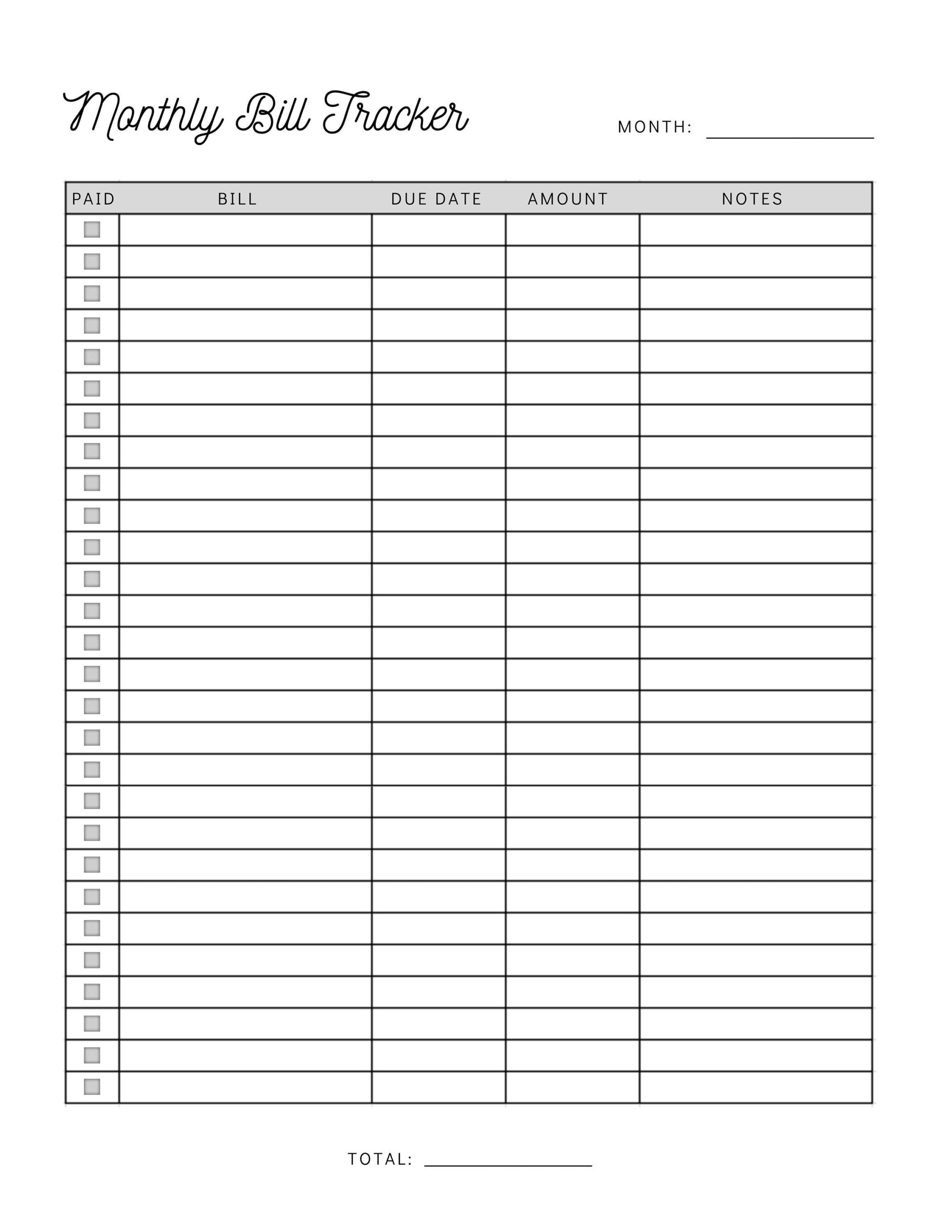 Monthly Bill Payment Tracker Printable Bill Pay Checklist Organizer Bill Log Planner Instant Download Etsy