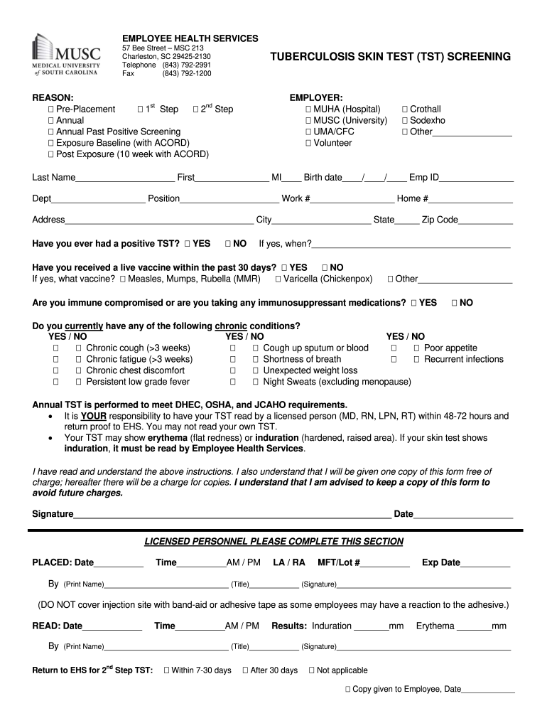 MUSC TST Screening Form Fill Online Printable Fillable Blank PdfFiller MUSC TST Screening Form Fill Online Printable Fillable Blank PdfFiller