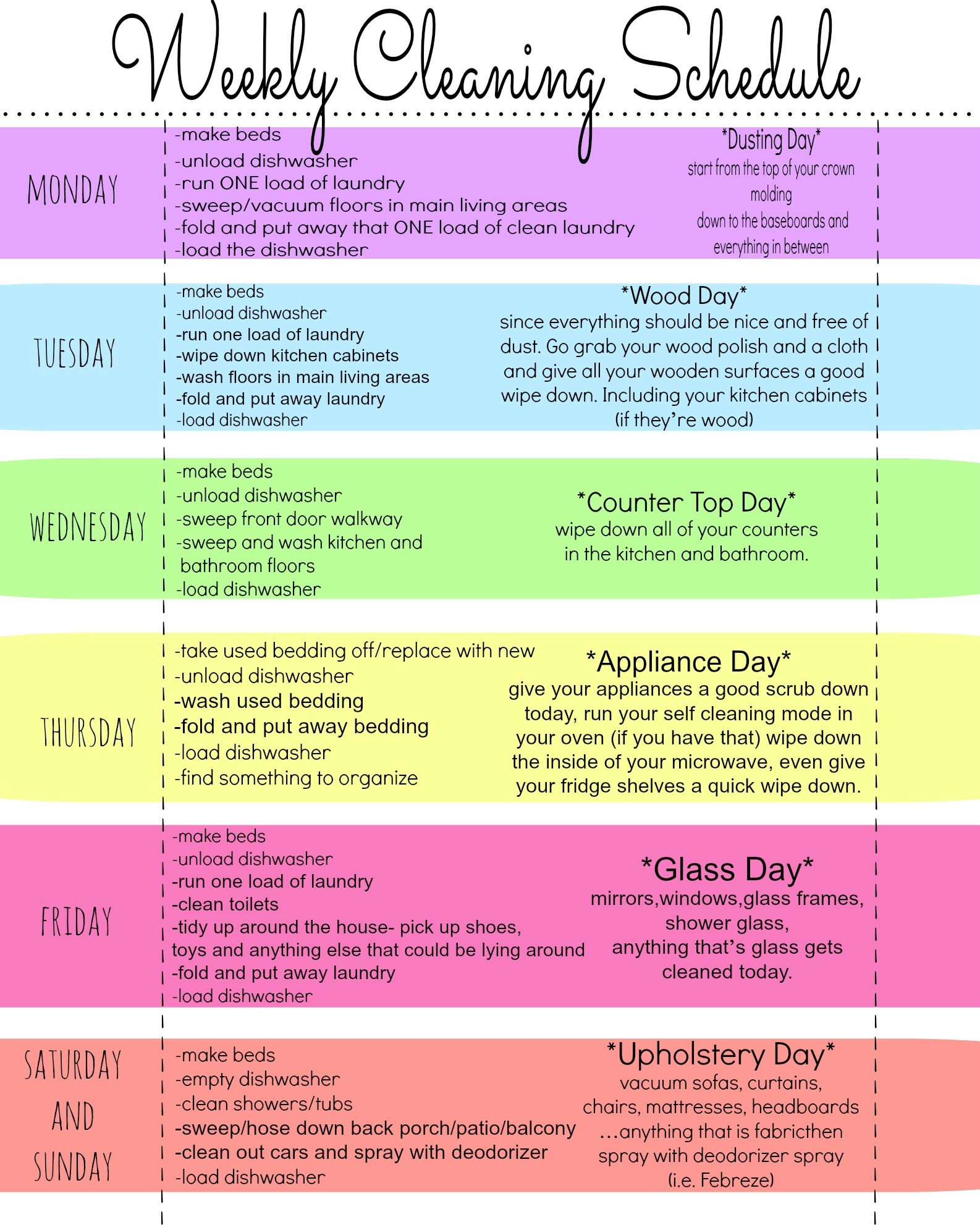 home cleaning list printable