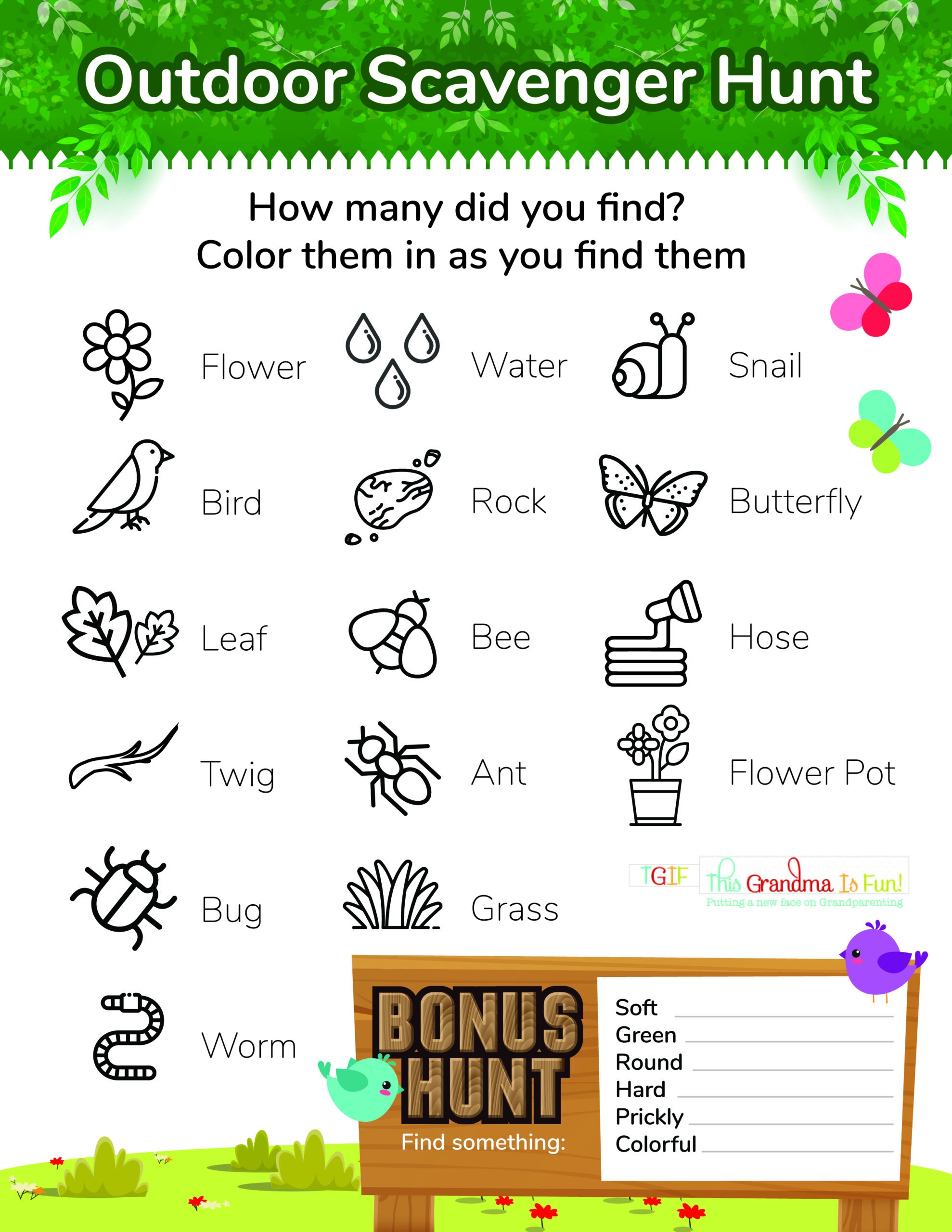 nature scavenger hunt printable