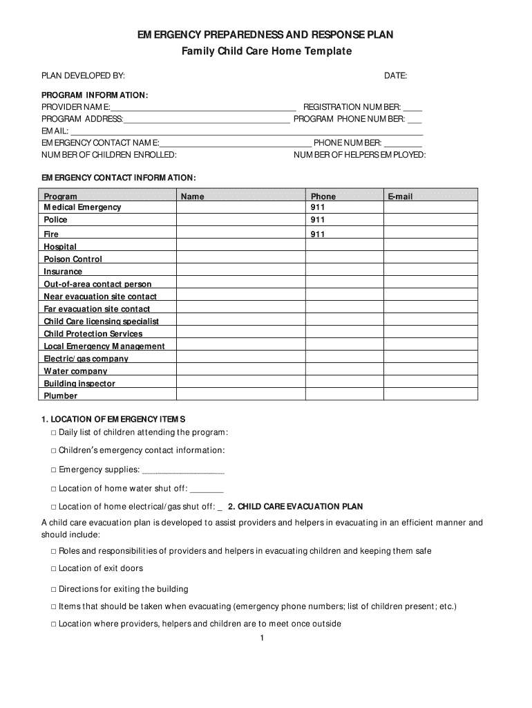 printable daycare emergency preparedness plan template printable daycare emergency preparedness plan template