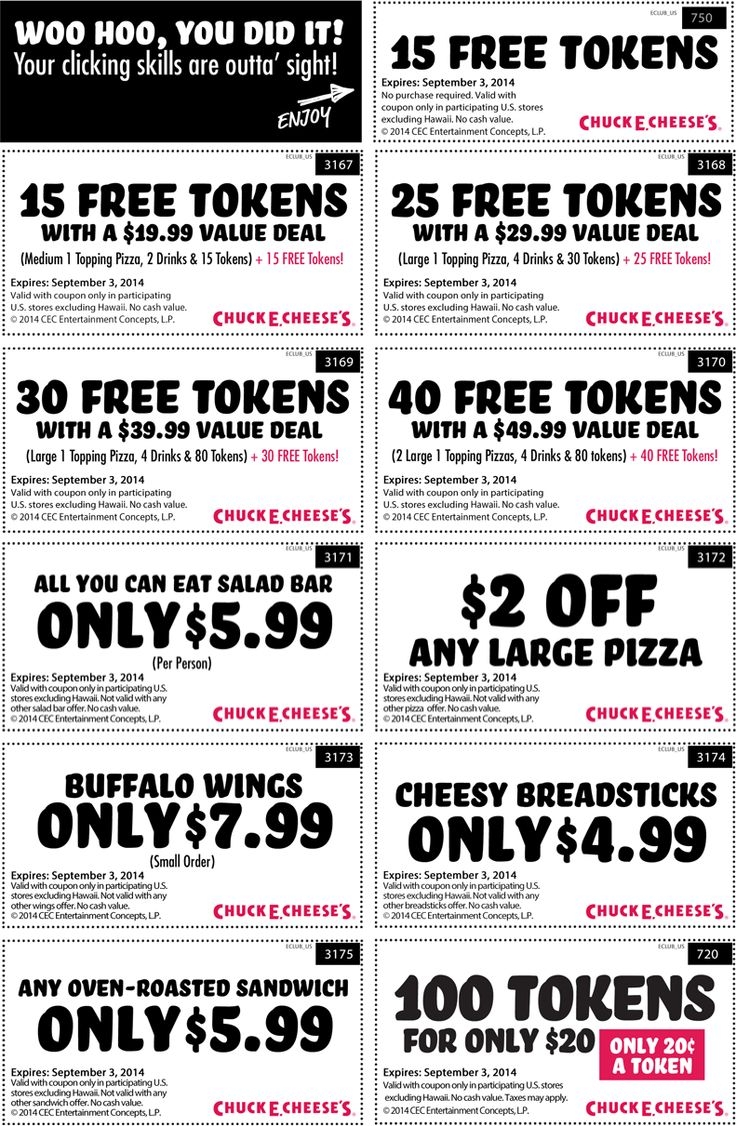 Pinned August 22nd 15 Free Tokens More At Chuck E Cheese pizza coupon Via The Coupons App Pinned August 22nd 15 Free Tokens More At Chuck E Cheese pizza coupon Via The Coupons App