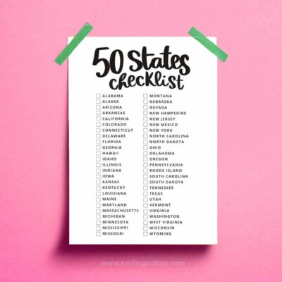 Printable 50 States Checklist Smiling Colors