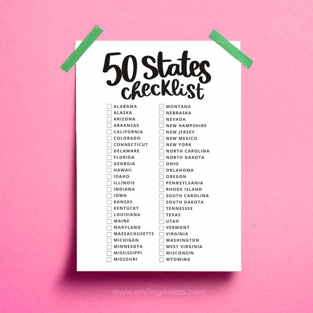 Printable 50 States Checklist Smiling Colors Printable 50 States Checklist Smiling Colors