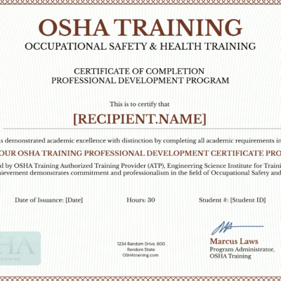Printable And Professional OSHA 30 Certificate Template