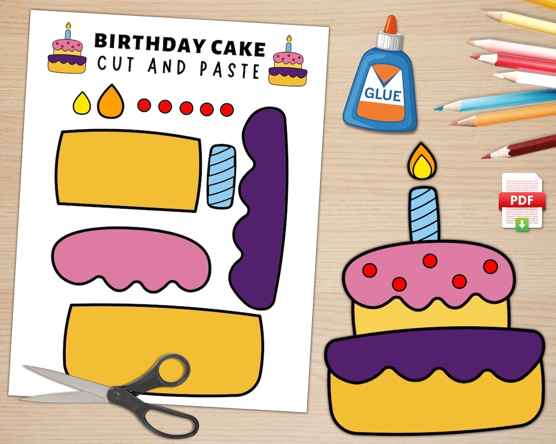 Printable Birthday Cake Craft Template For Kids Birthday Activities Birthday Cake Paper Craft Build A Cake US Letter Size A4 Size Etsy