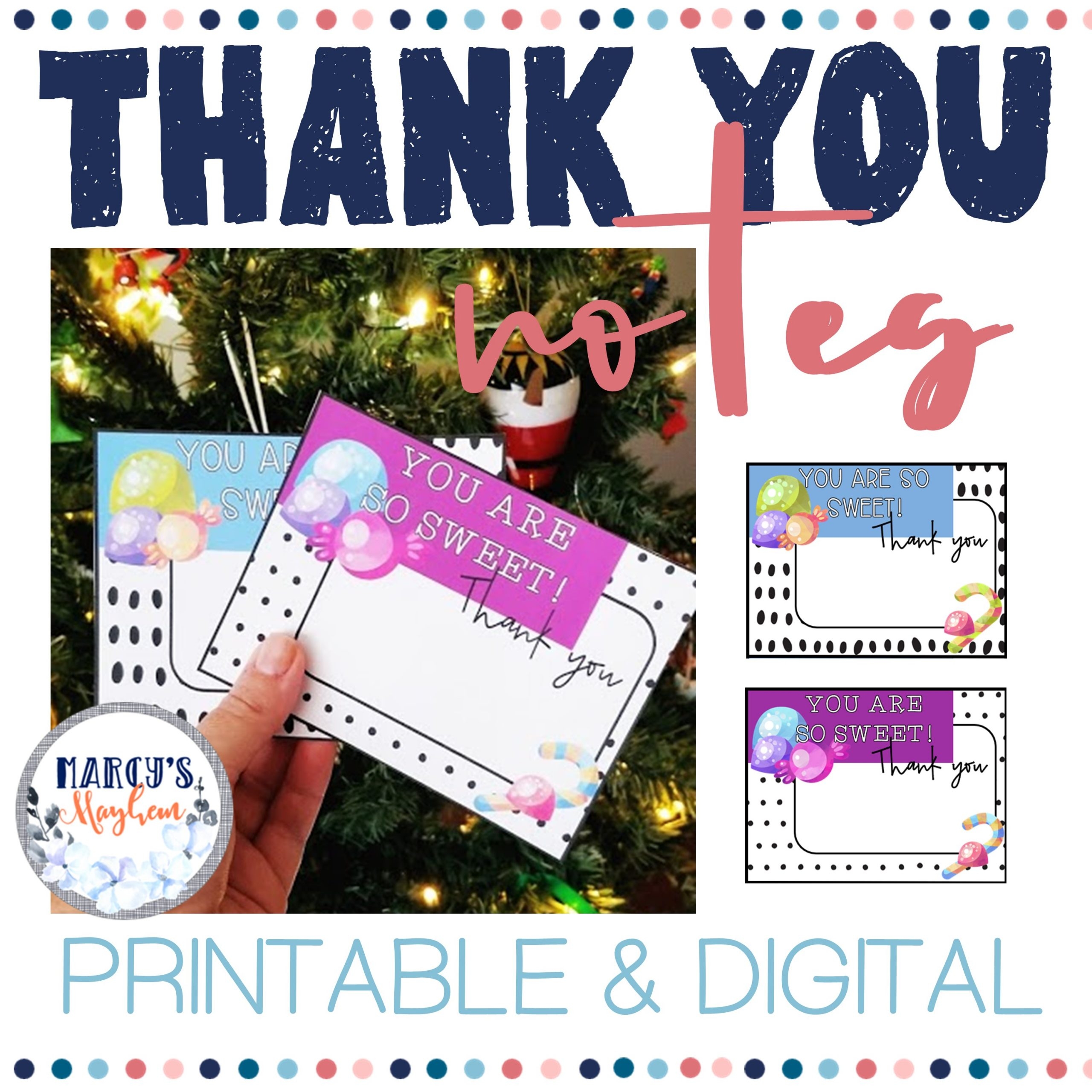 Printable Christmas Thank You Cards Digital Winter Thank You Notes Marcys Mayhem