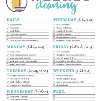 Printable Cleaning Checklists Daily Weekly Monthly Tasks