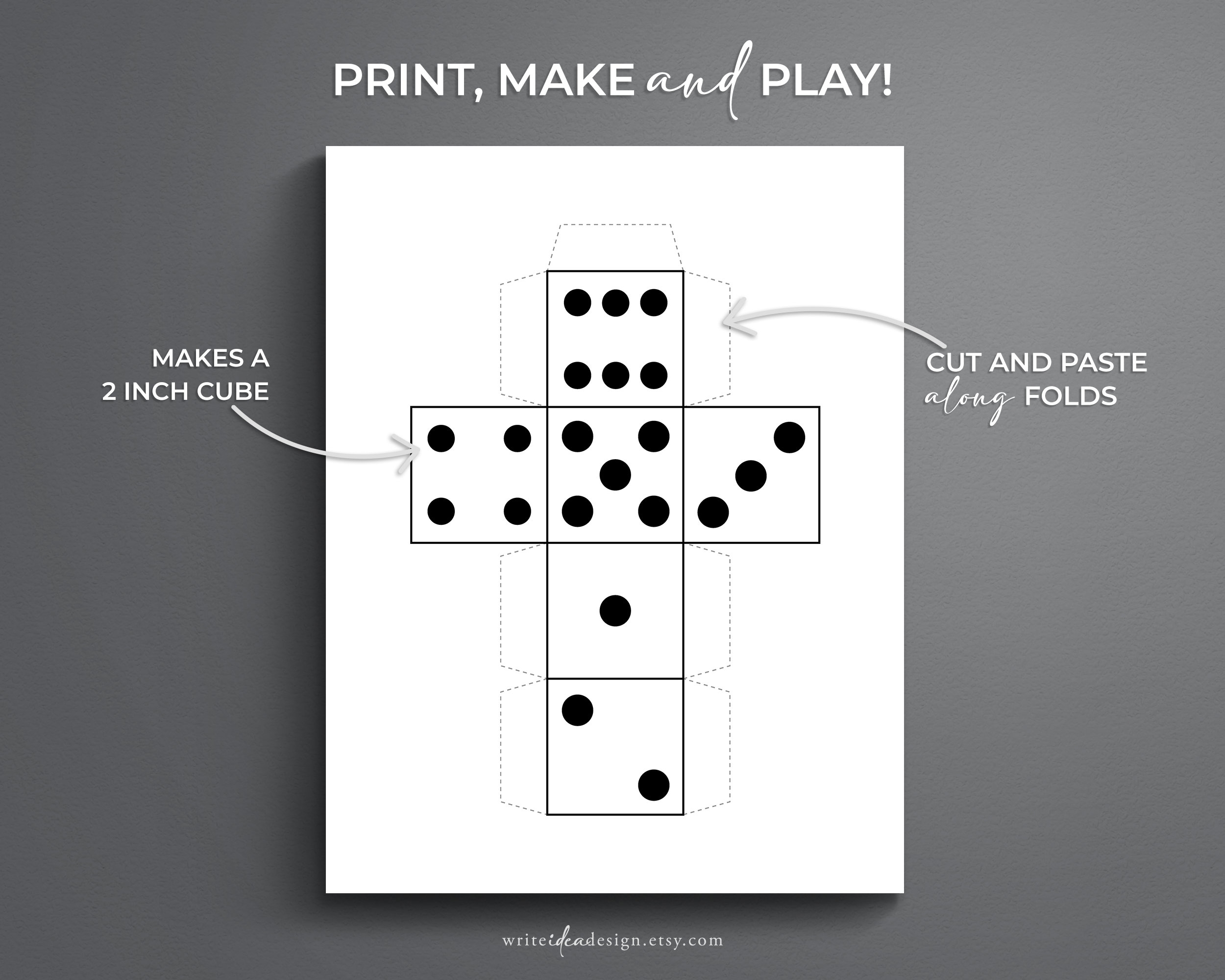 Printable Dice Template DIY 6 Sided Dice Craft Instant Download Etsy