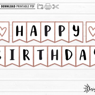 Printable Happy Birthday Banner INSTANT DOWNLOAD DIY Download Print Rose Gold Glitter Bday Party Decor Bunting Etsy