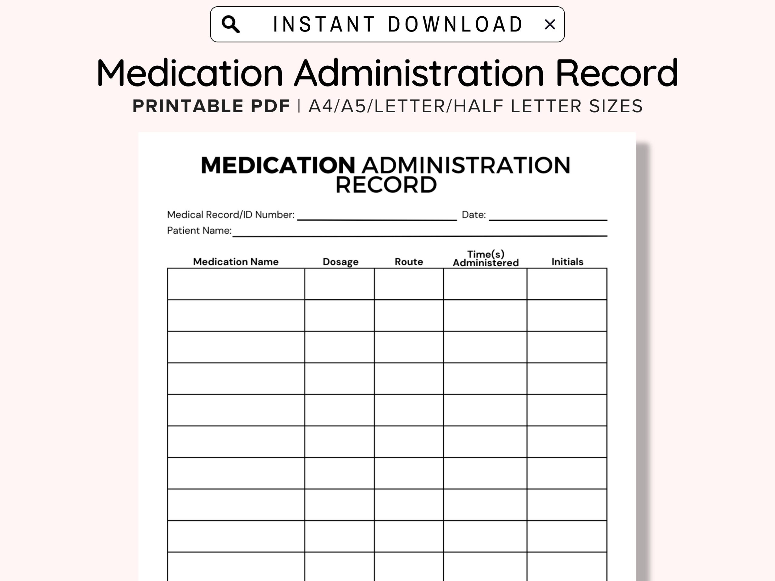 Printable Medication Administration Record Ready To Print Medication Log Chart Post surgery Medication Chart Paramedics And Nurses Etsy