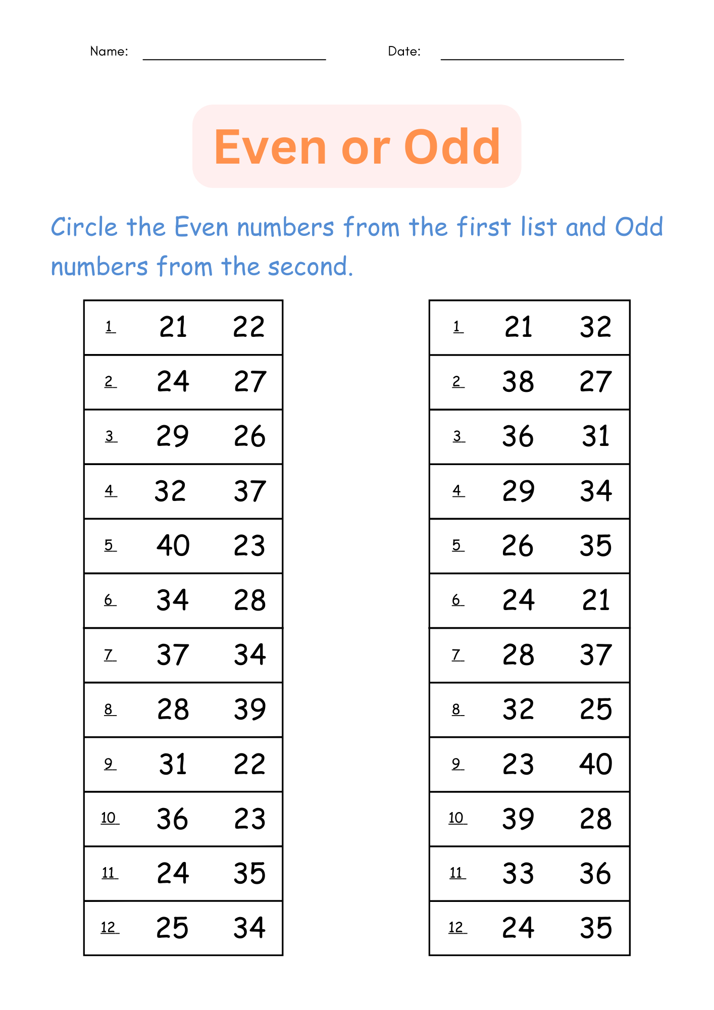 even and odd printable even and odd printable