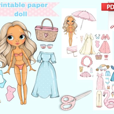 Printable Paper Doll Summer Blythe With Clothes Digital PDF Girly Busy Book Activity Dress Up Cut Out Doll Fashion Girl Template DIY Etsy Israel