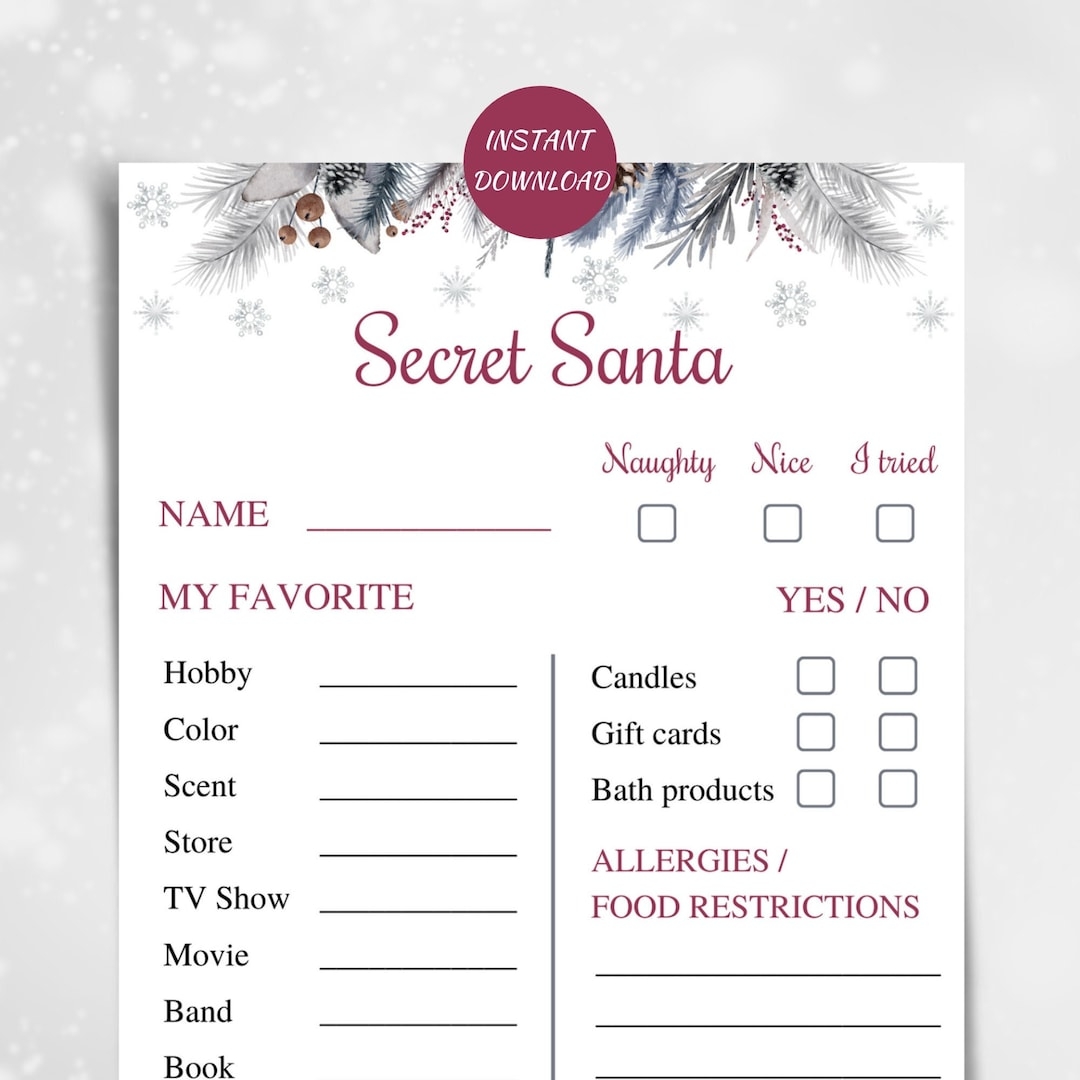 secret santa questions printable secret santa questions printable