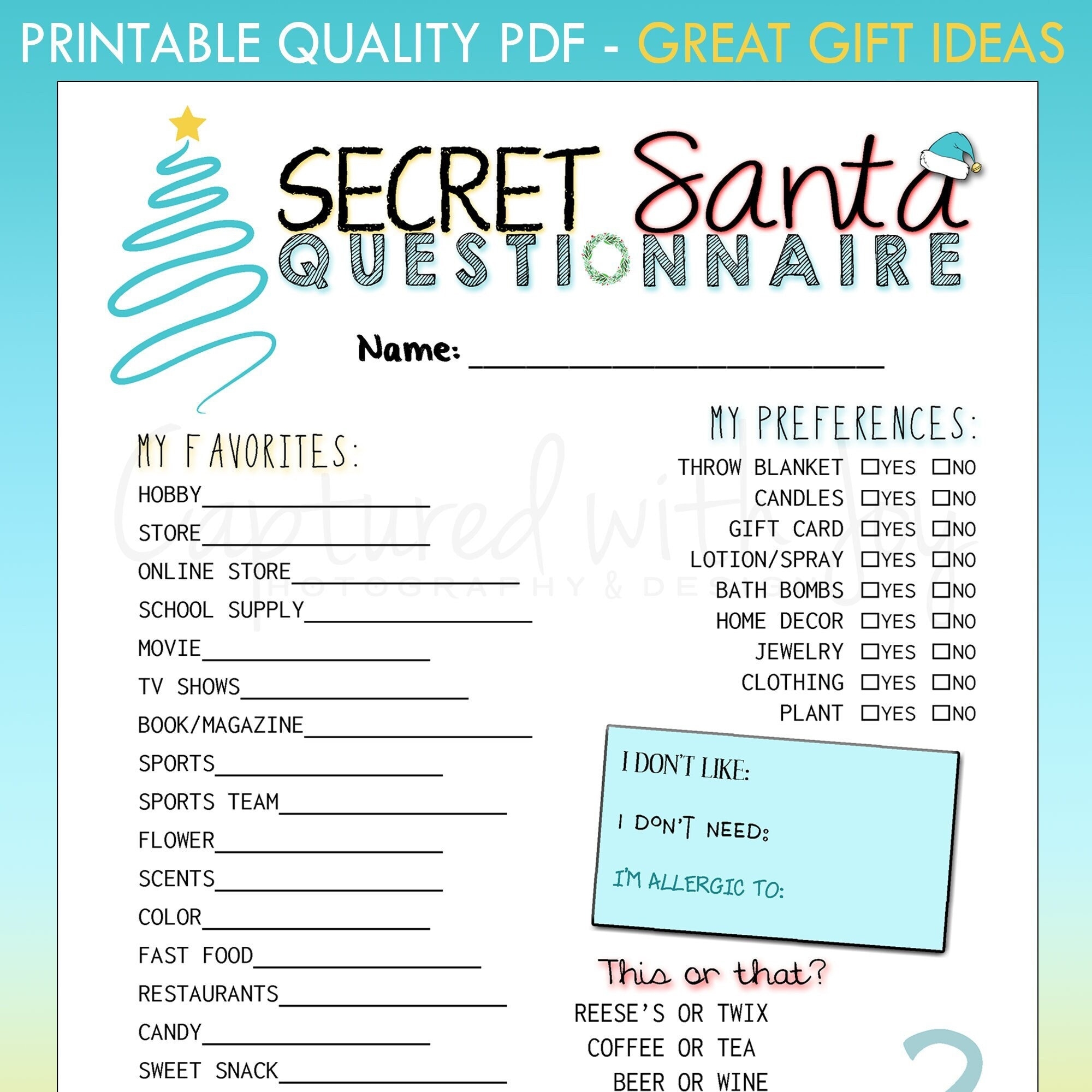 secret santa questionnaire printable