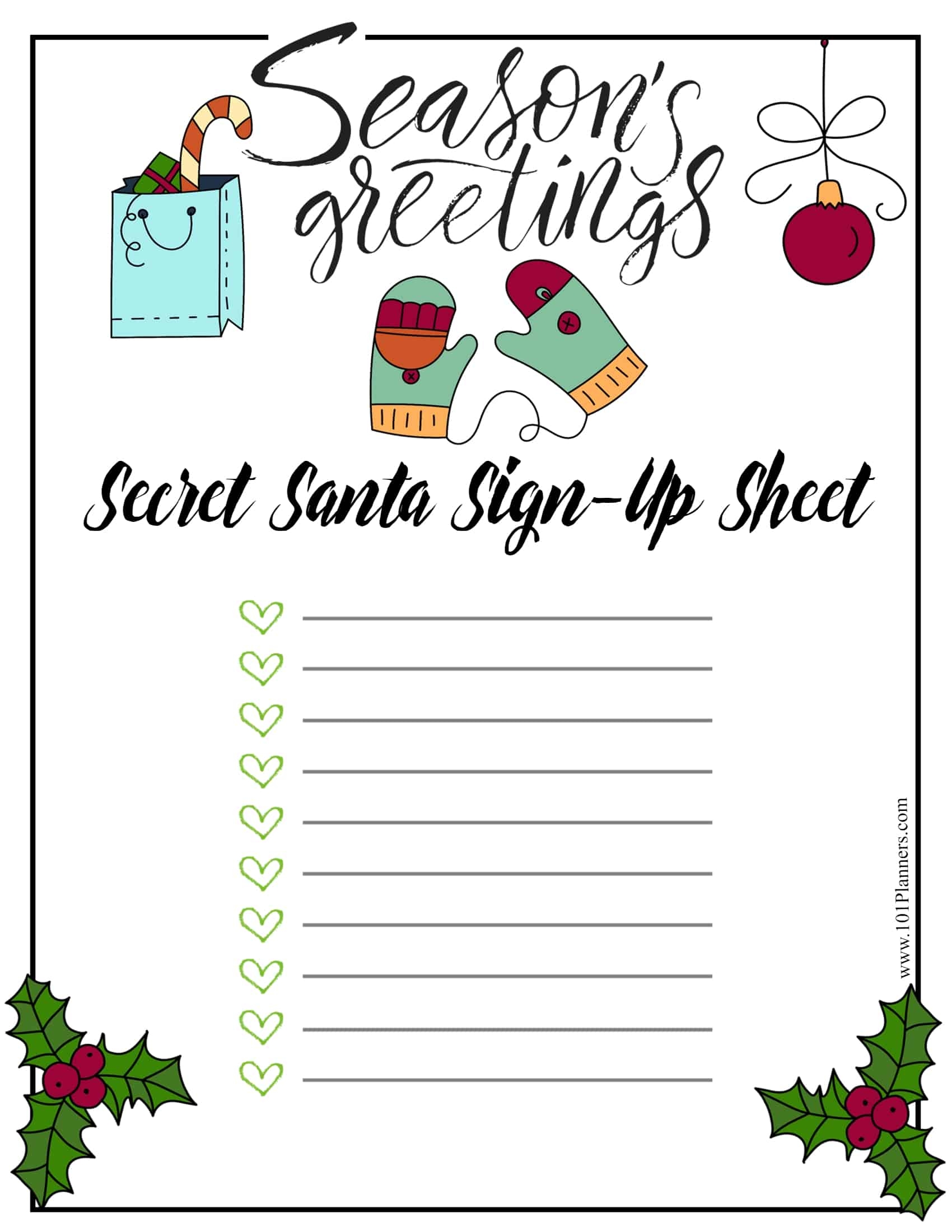 Printable Secret Santa Sign Up Sheet Printable Party Favors Printable Secret Santa Sign Up Sheet Printable Party Favors