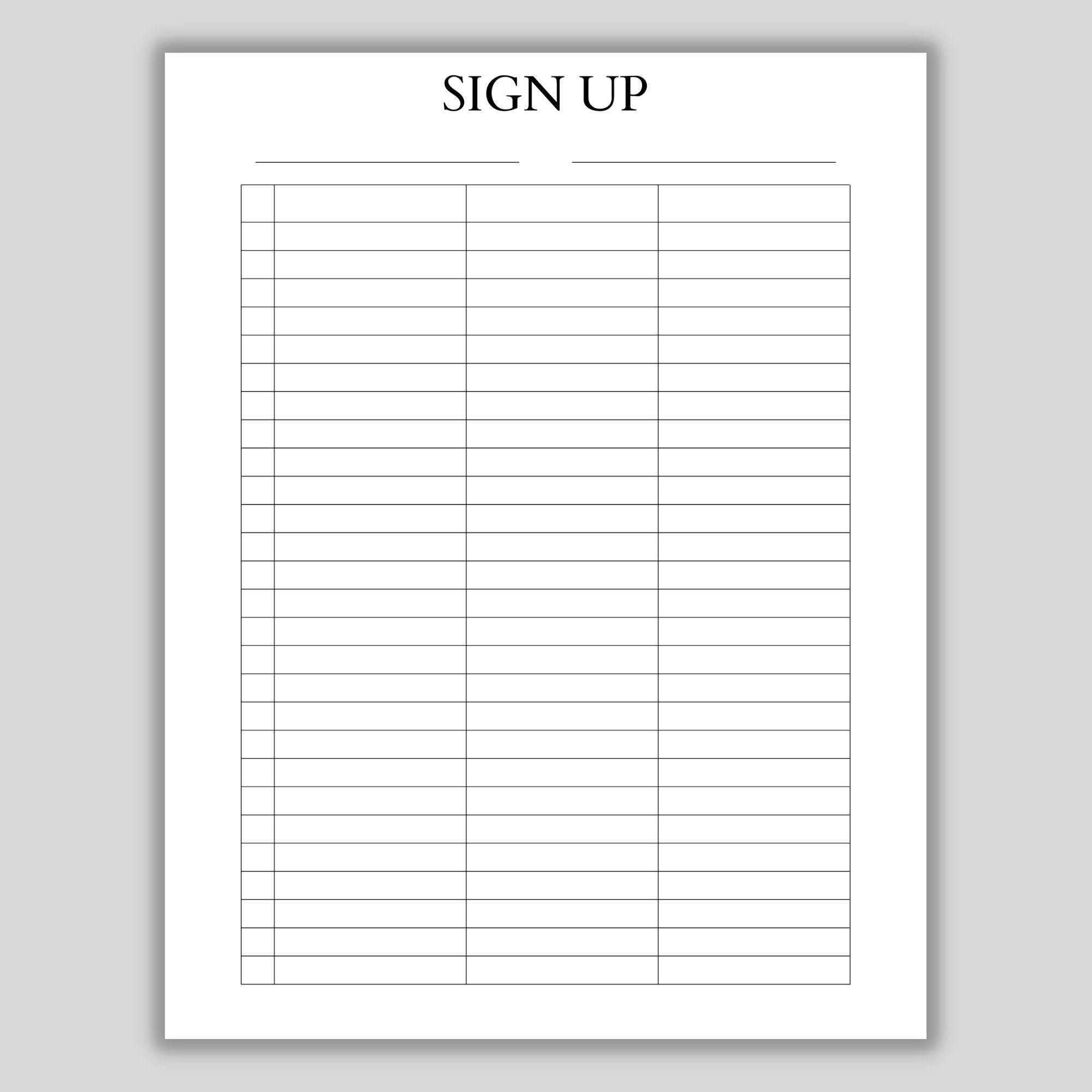 Printable Sign Up Sheet Contact Information Event Sign Up Sheet Email Sign Up Form Small Business Template PDF A4 A5 US Letter Size Etsy