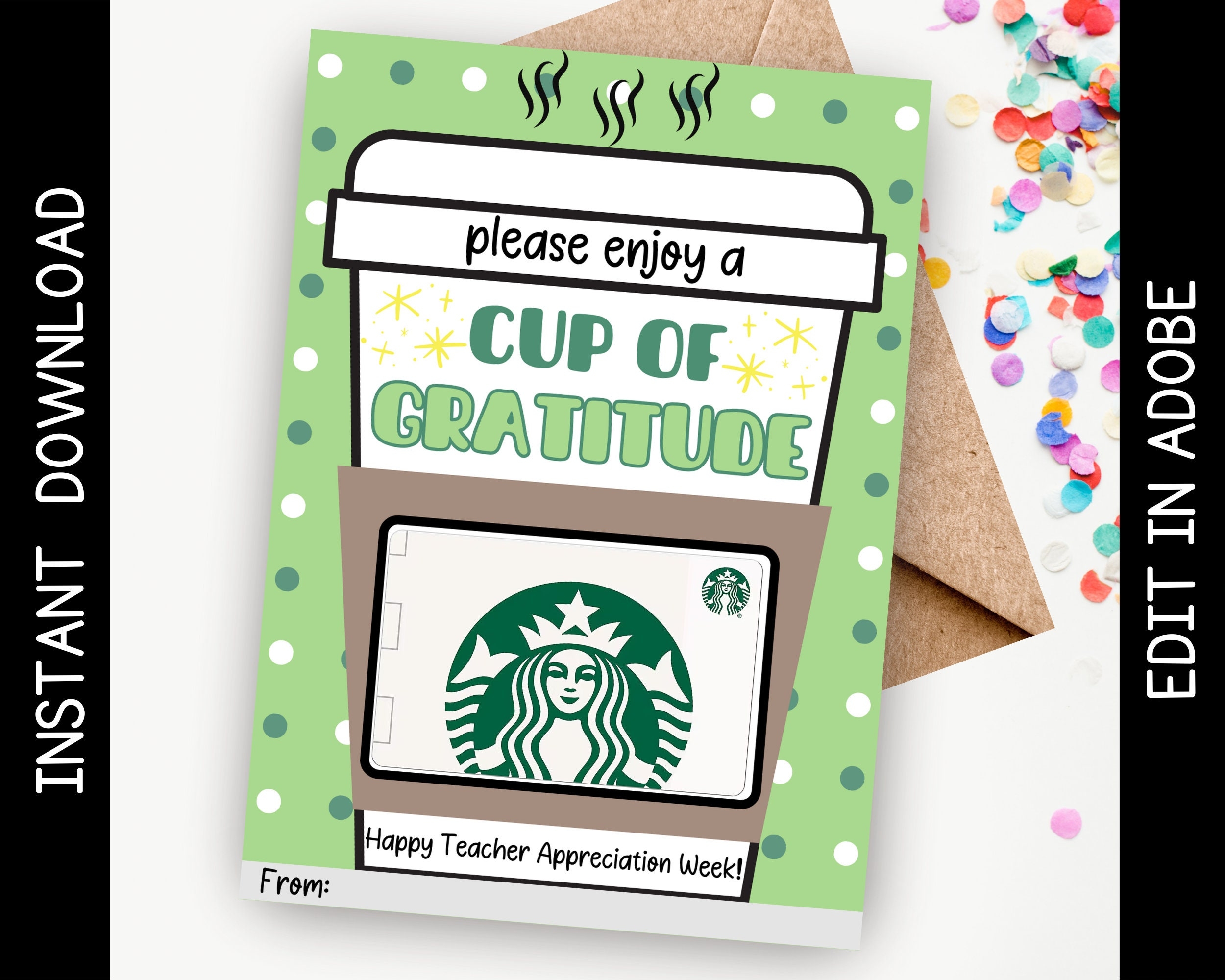 Printable Starbucks Gift Card Holder For Teacher Teacher Appreciation Gift Card Cup Of Gratitude Teacher Gift Editable Instant Download Etsy