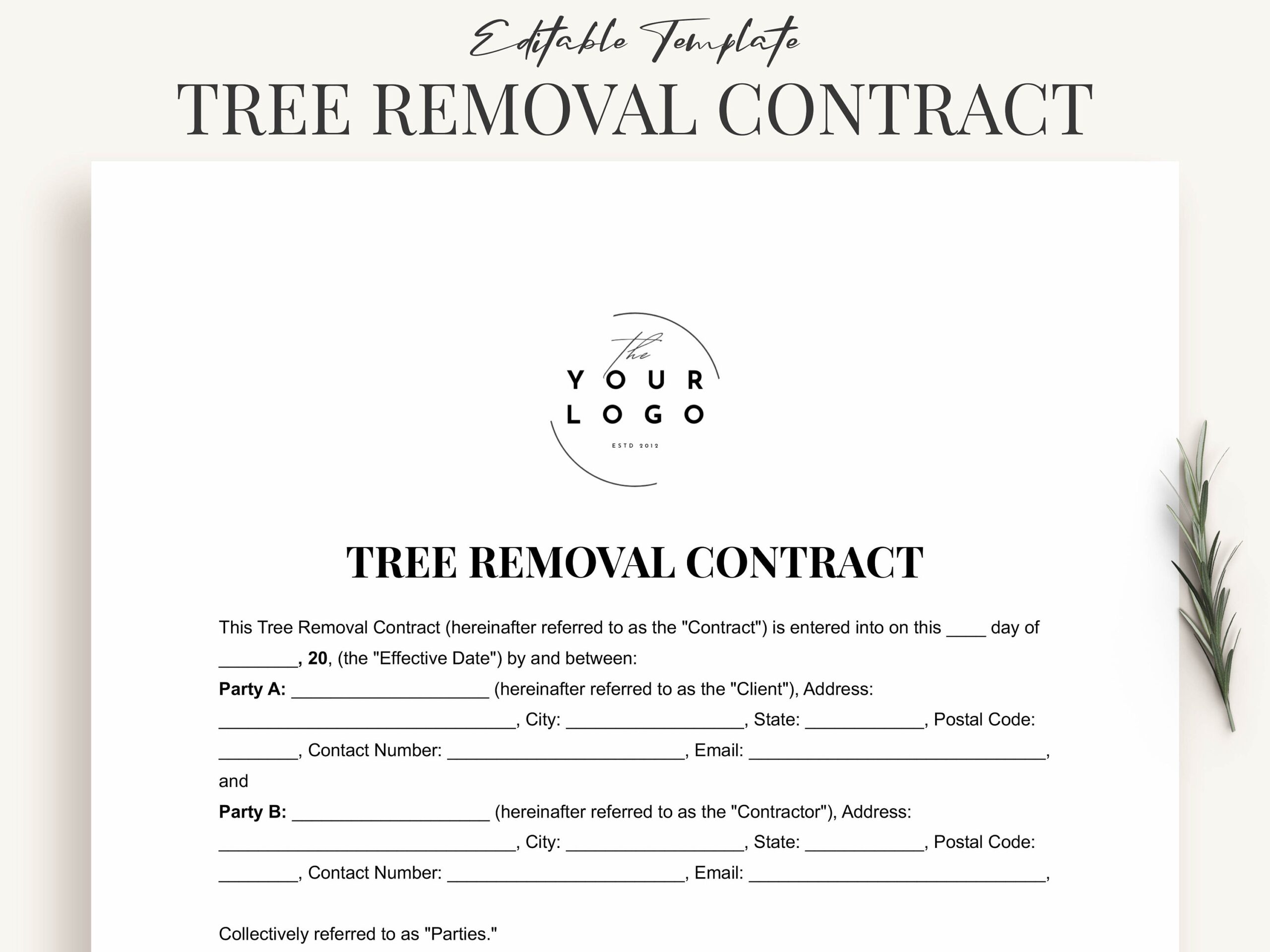 Printable Tree Removal Contract Template Word Customizable PDF Agreement For Tree Removal Etsy Printable Tree Removal Contract Template Word Customizable PDF Agreement For Tree Removal Etsy
