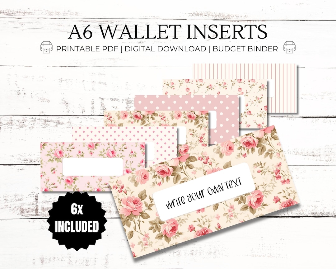 Shabby Chic Inserts A6 PDF Printable Cash Stuffing Budget Binder Wallet Zipper Wallet Labels Budgeting Extras Cash Envelope System Etsy