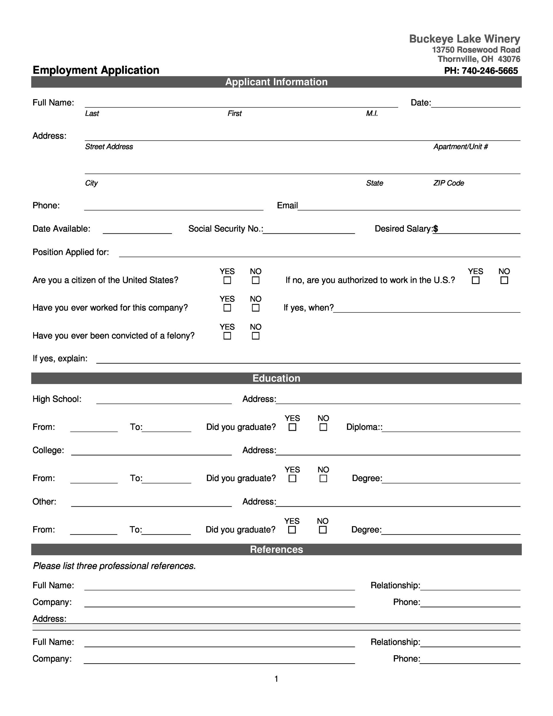 Simple Employment Application Printable Printable Alphabet Charts