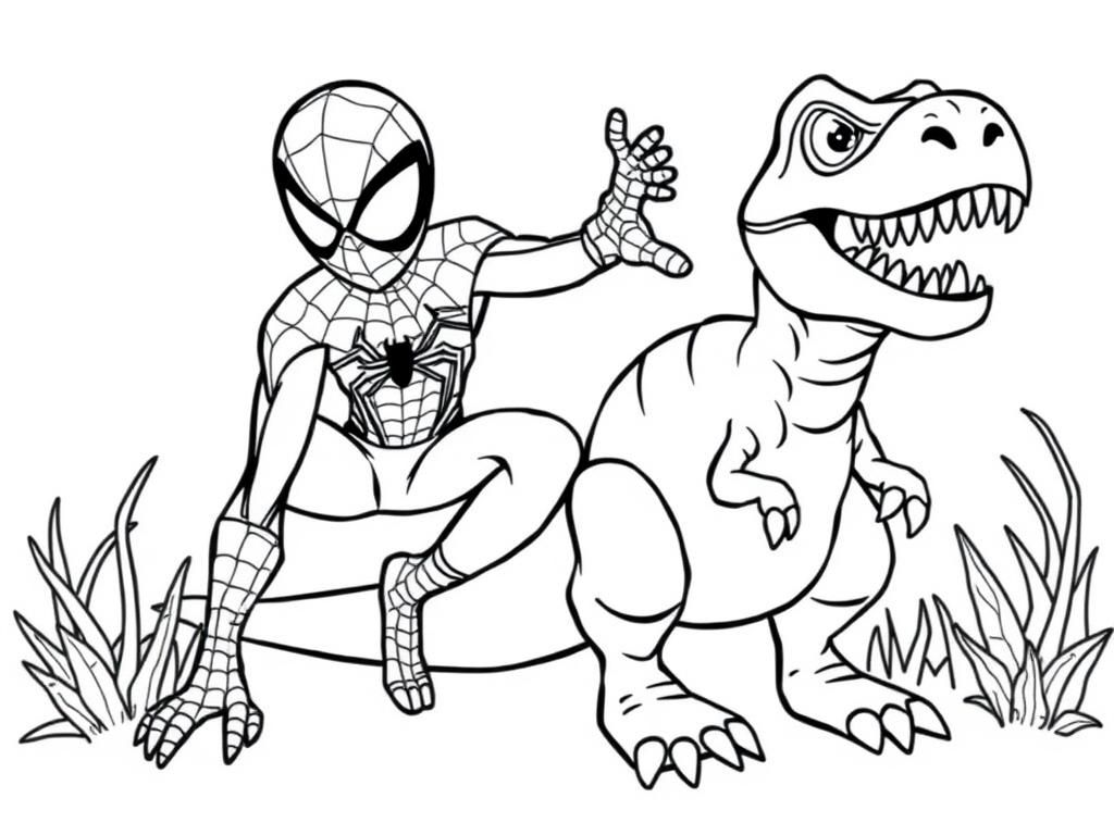 Spiderman And Dinosaur Coloring Page Free Printable Coloring Page