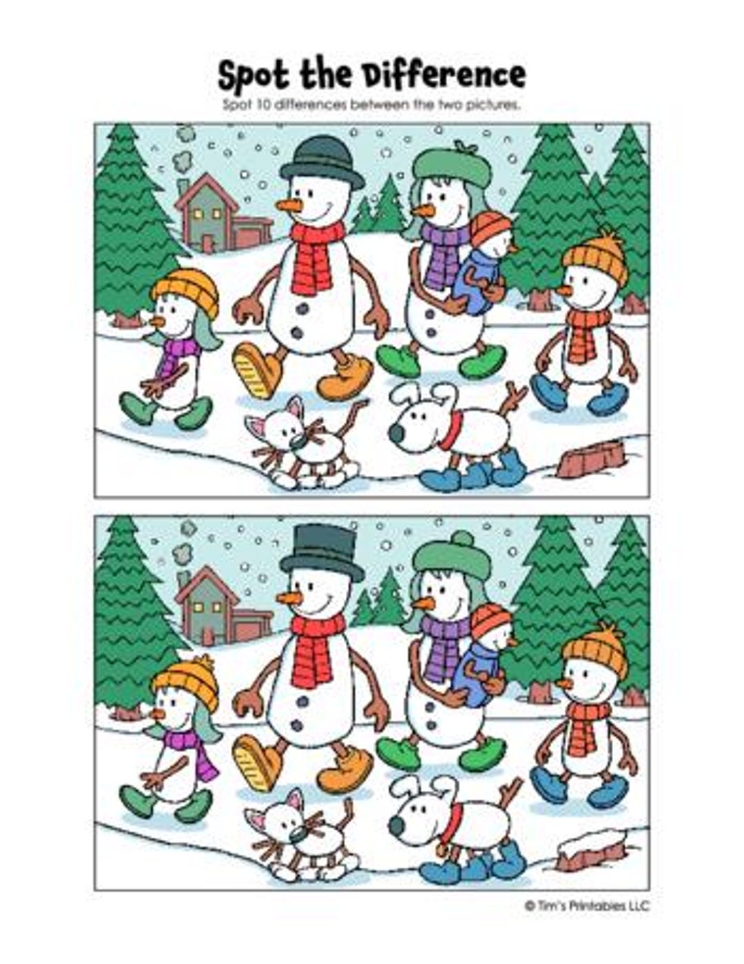 Spot The Difference Printable The Snowman Family Etsy Spot The Difference Printable The Snowman Family Etsy
