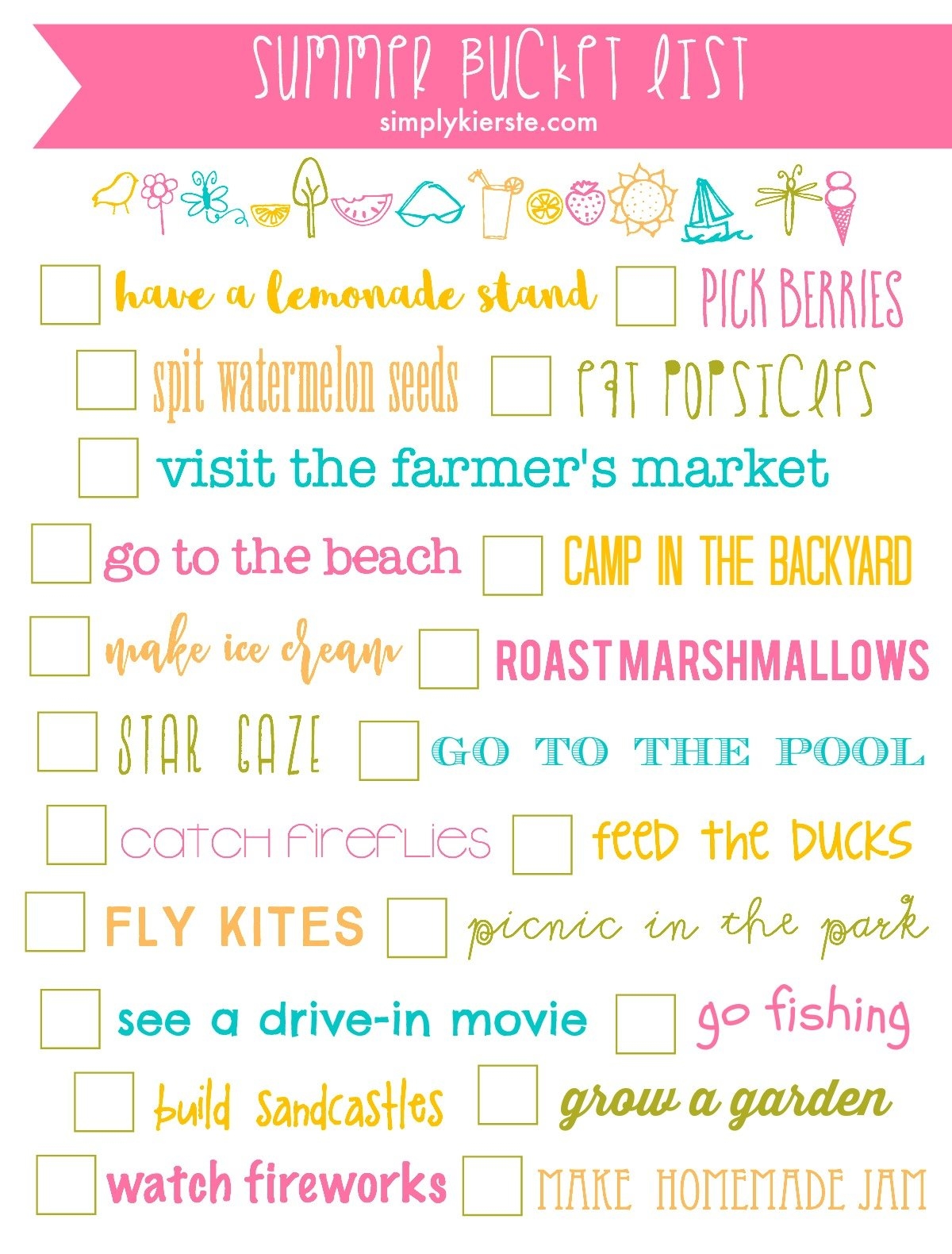 Summer Bucket List Printable Old Salt Farm