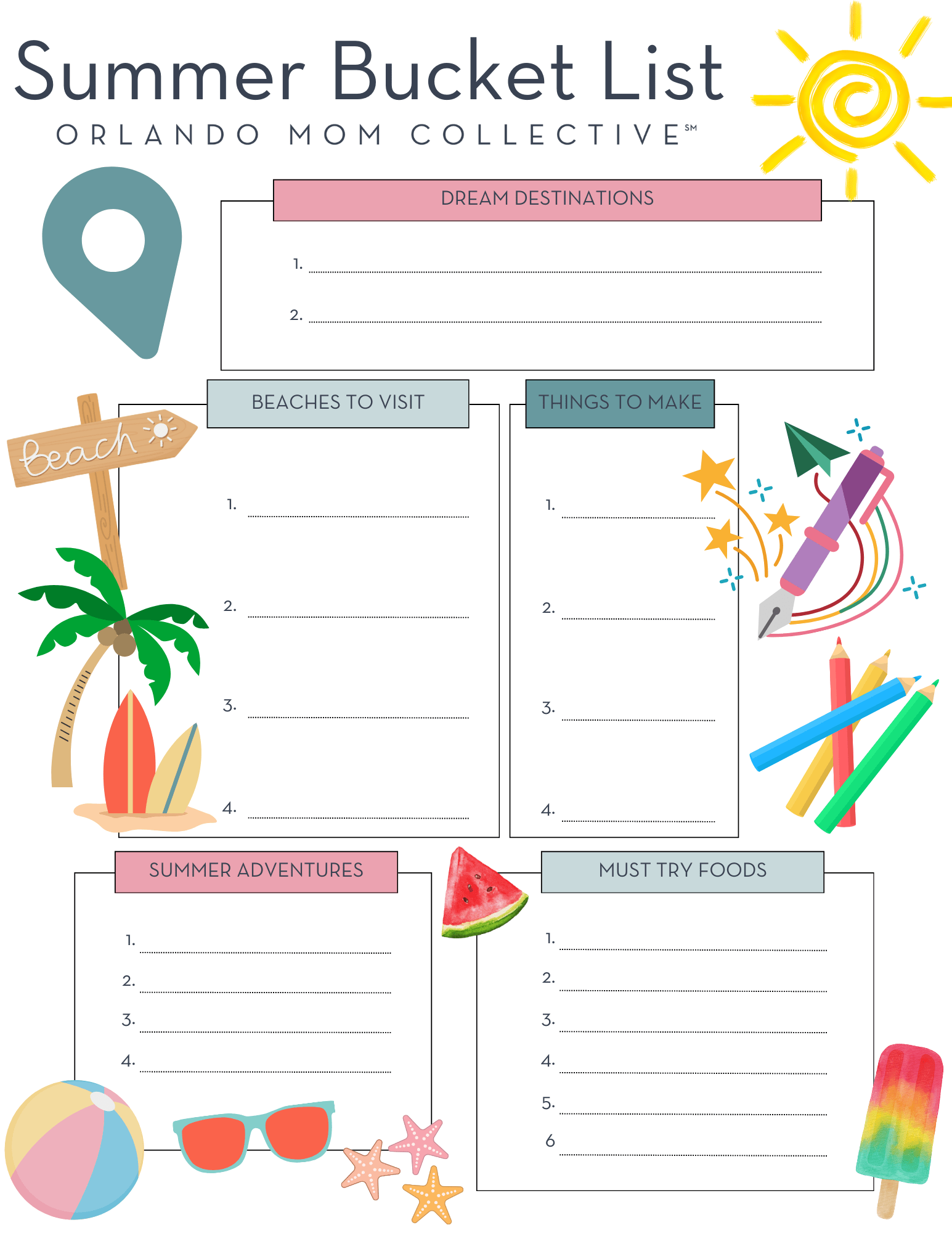 summer bucket list printable