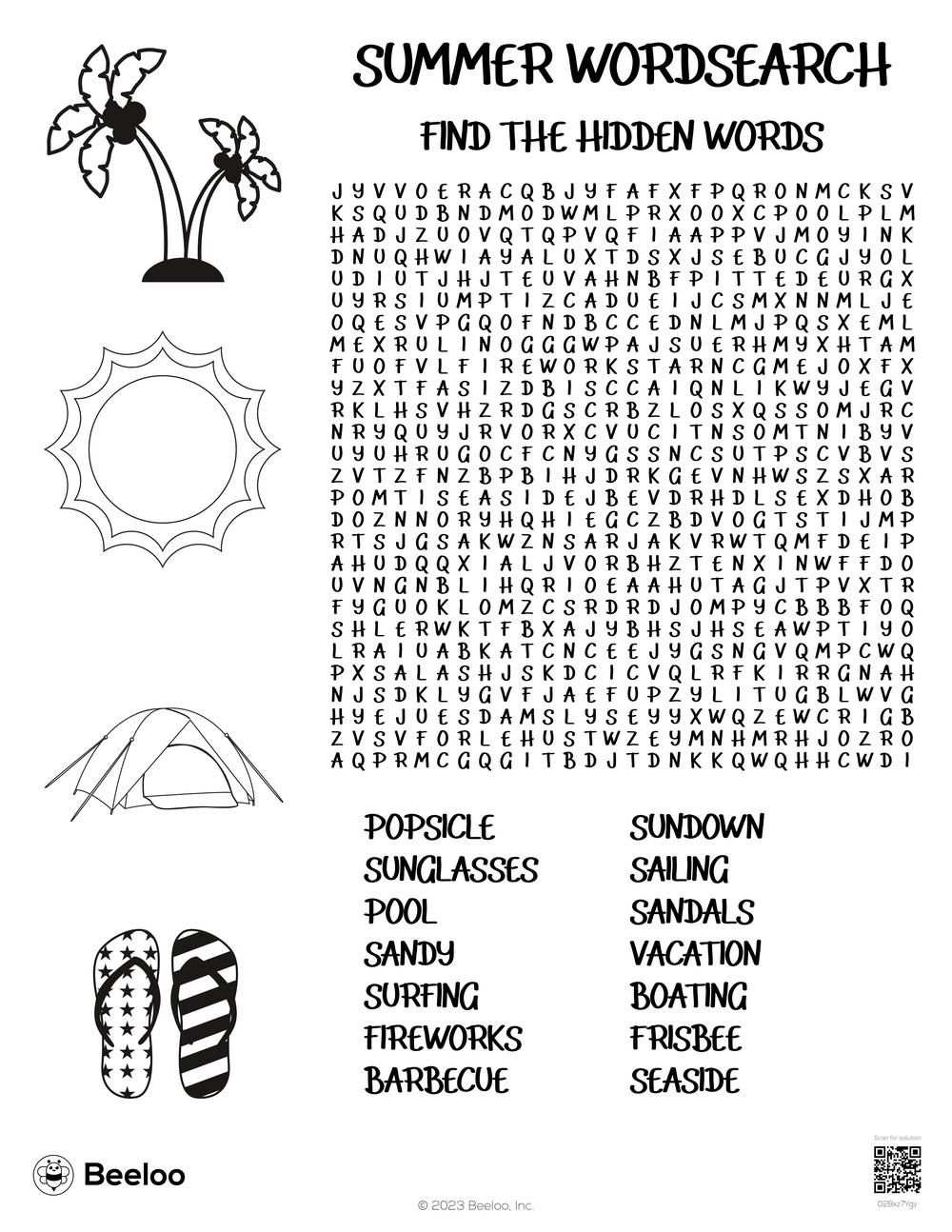 summertime word search printables