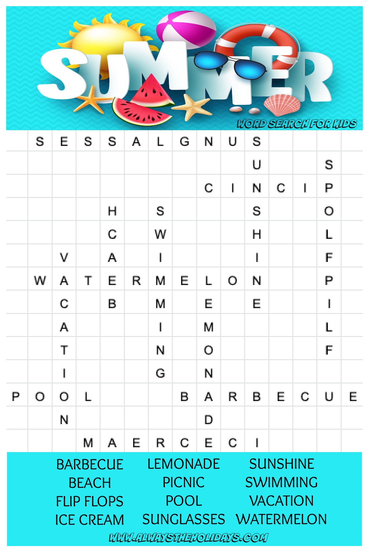 Summer Word Search Printable Free Word Search Answer Key