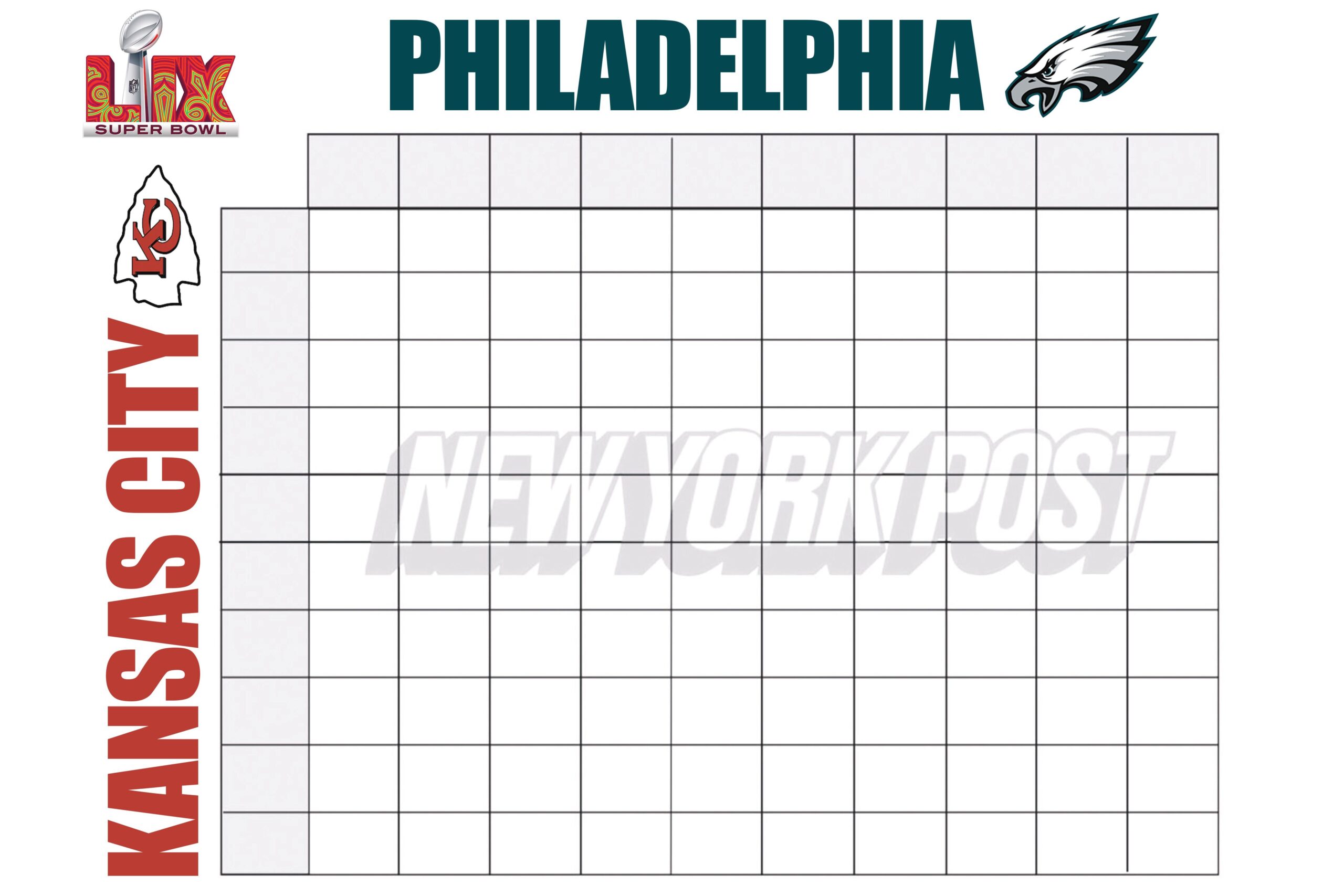 Super Bowl 2025 Squares Printable Boxes Template For Chiefs Vs Eagles Super Bowl 2025 Squares Printable Boxes Template For Chiefs Vs Eagles