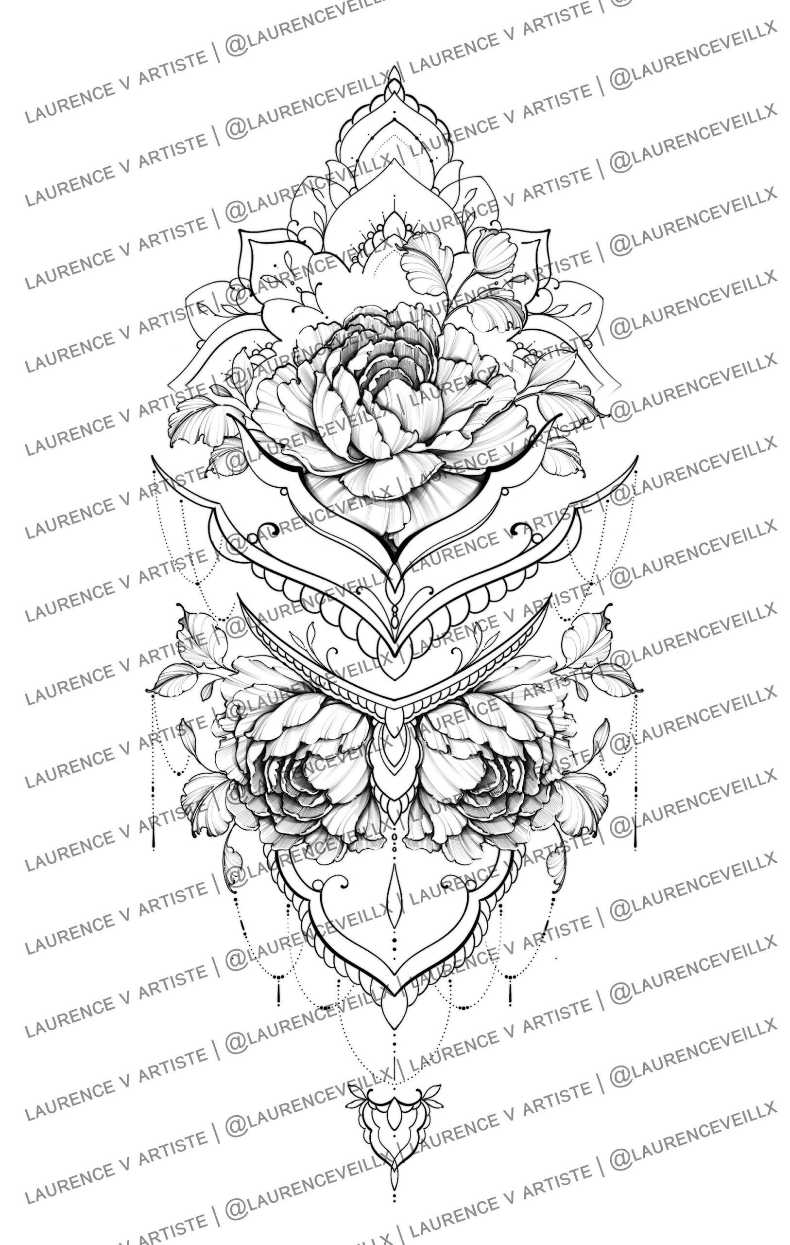Tattoo Design Ideas For Women Download Drawing Stencil Outline Geometric Mandala Peony Flowers Half Sleeve Thigh Female Placement Etsy
