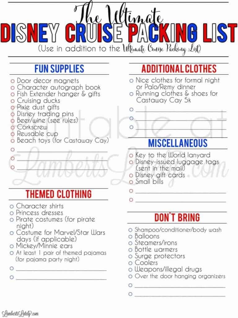 The Ultimate Disney Cruise Packing List Free Printable Lamberts Lately The Ultimate Disney Cruise Packing List Free Printable Lamberts Lately