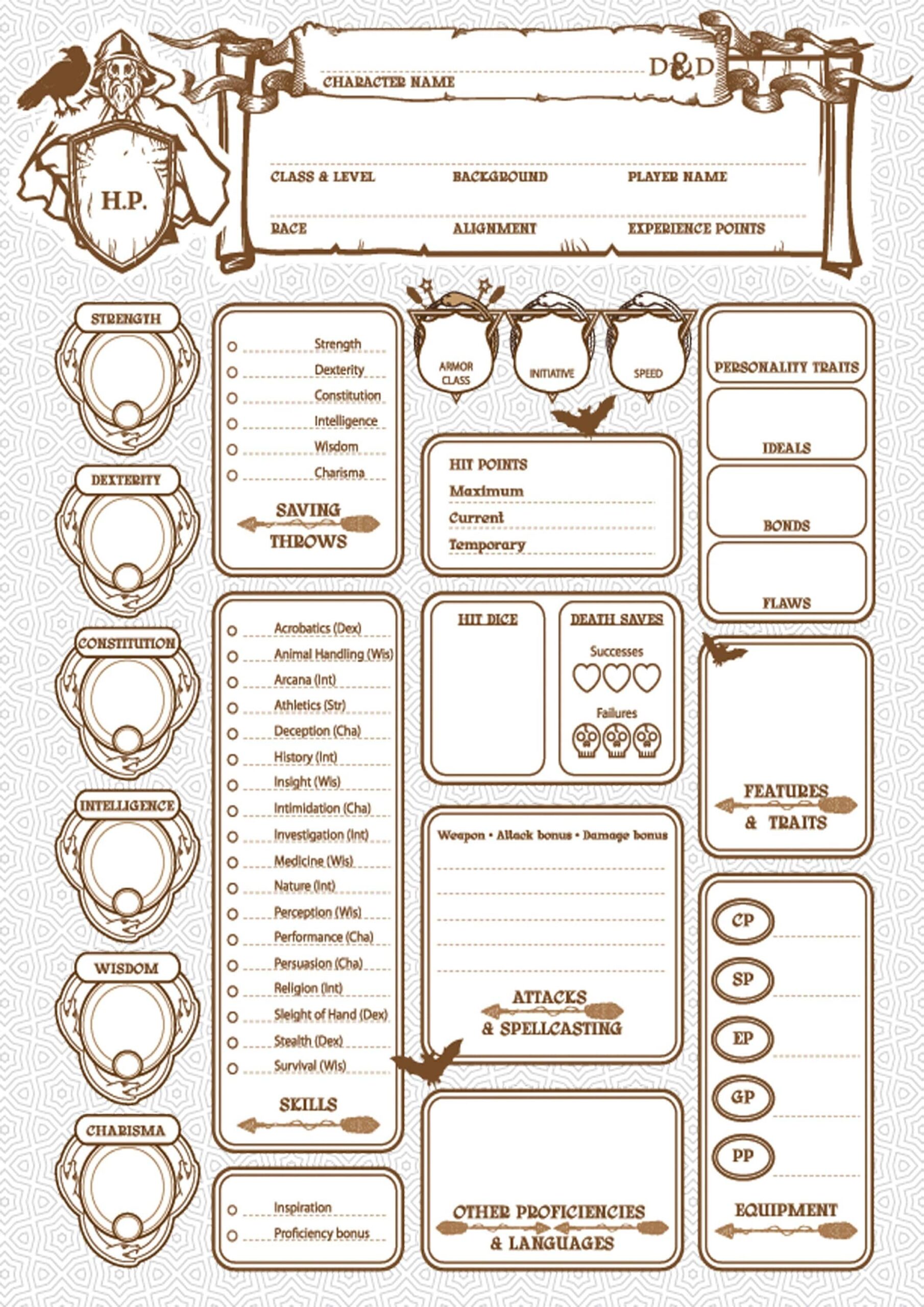 Ultimate Dnd Character Sheet PDF Printable Dungeons And Dragons 5e Sheet For Tabletop RPG Etsy