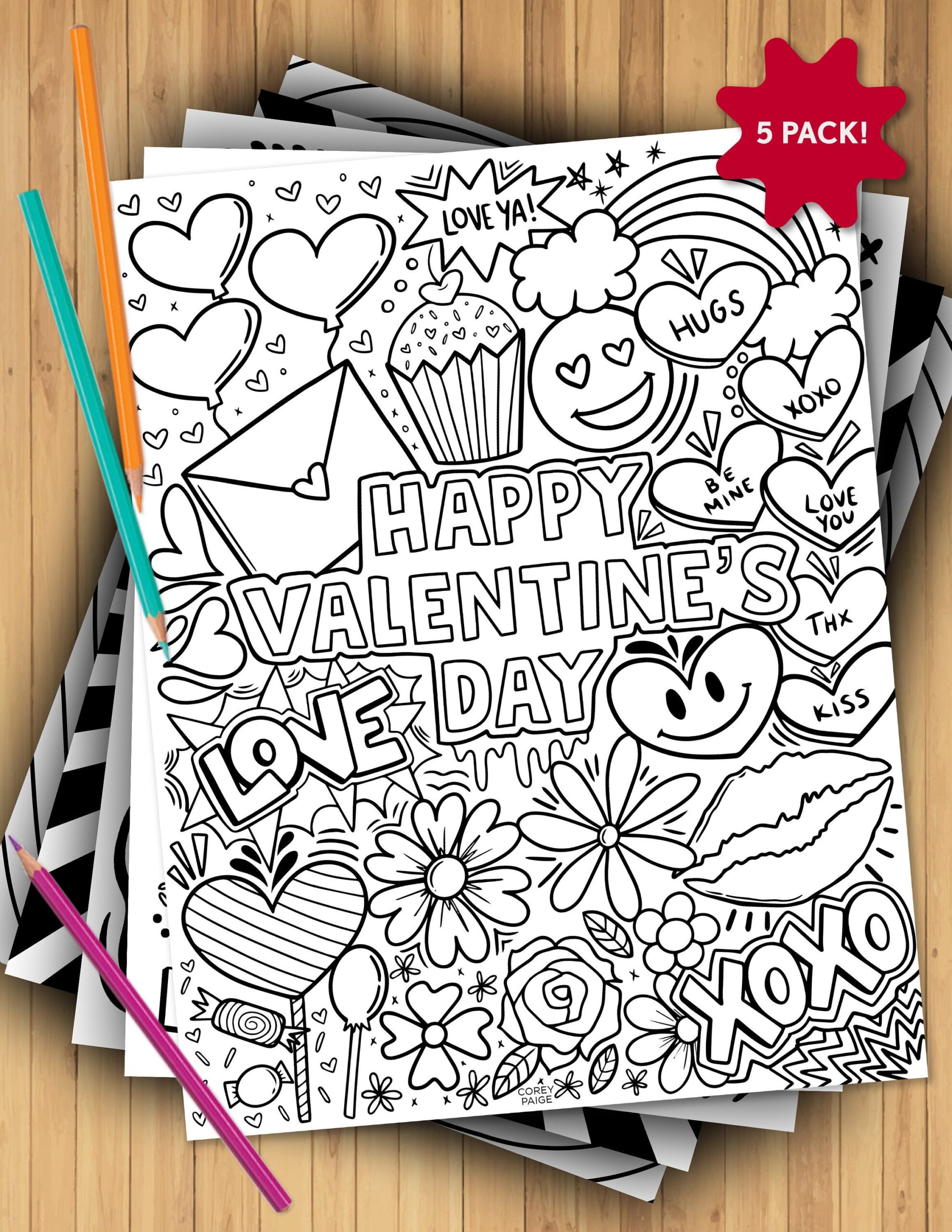 Valentine s Day Coloring Sheet Pack Etsy