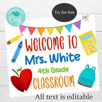 Welcome Classroom Sign Instant Download Editable Teacher Classroom Door Sign Kindergarten Preschool Sign Template Back To School Sign Etsy