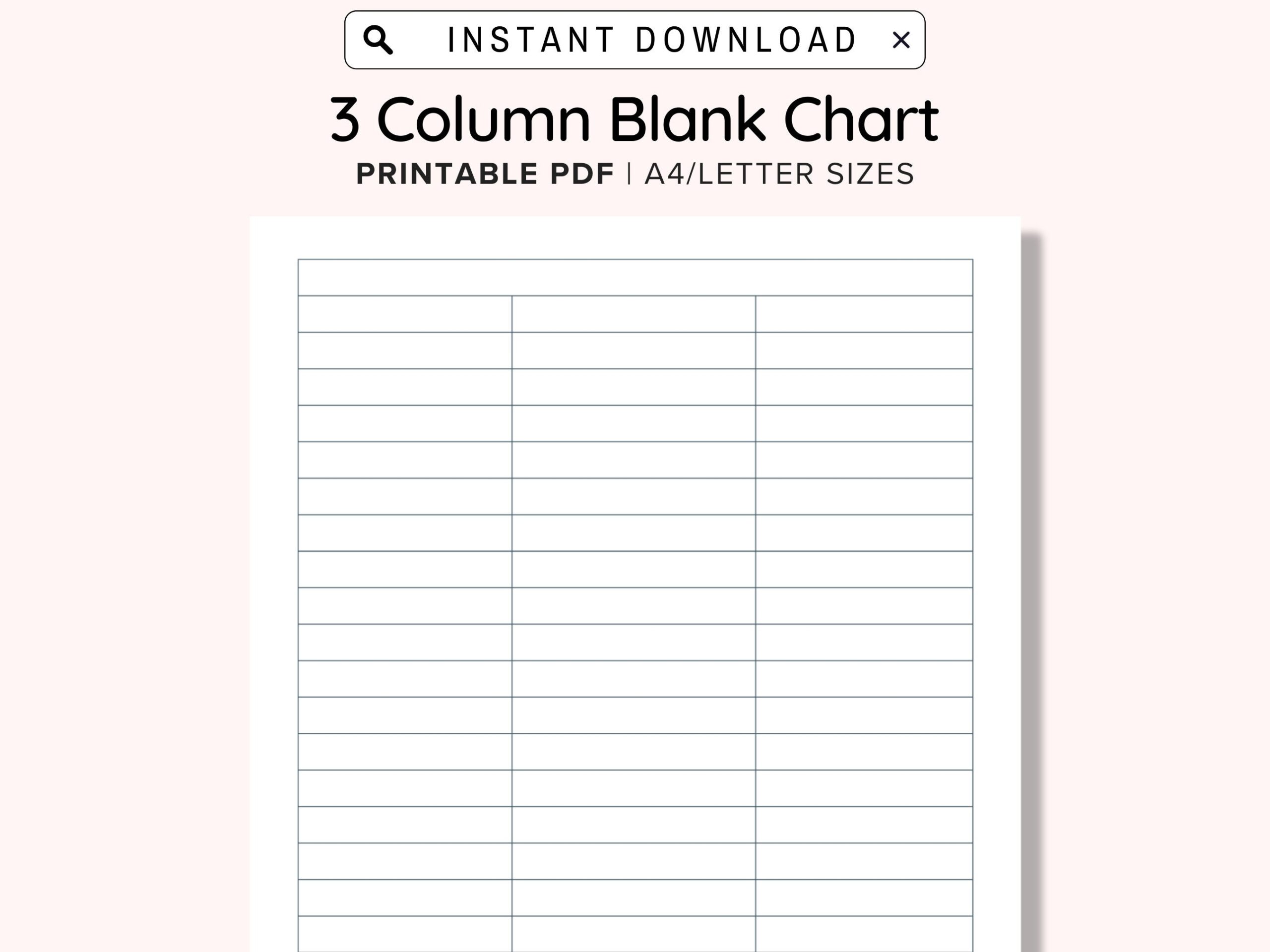 3 Blank Columns Chart Text Input Print And Write Printable Digital Download Blank Column Template Printable Columns Columns W Title PDF Etsy Israel