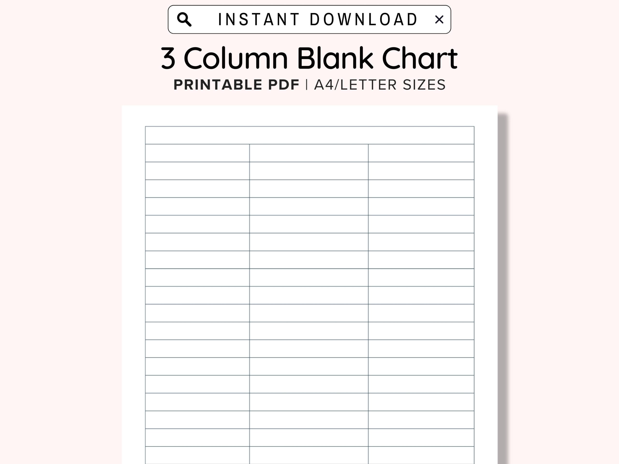 3 Blank Columns Chart Text Input Print And Write Printable Digital Download Blank Column Template Printable Columns Columns W Title PDF Etsy Israel