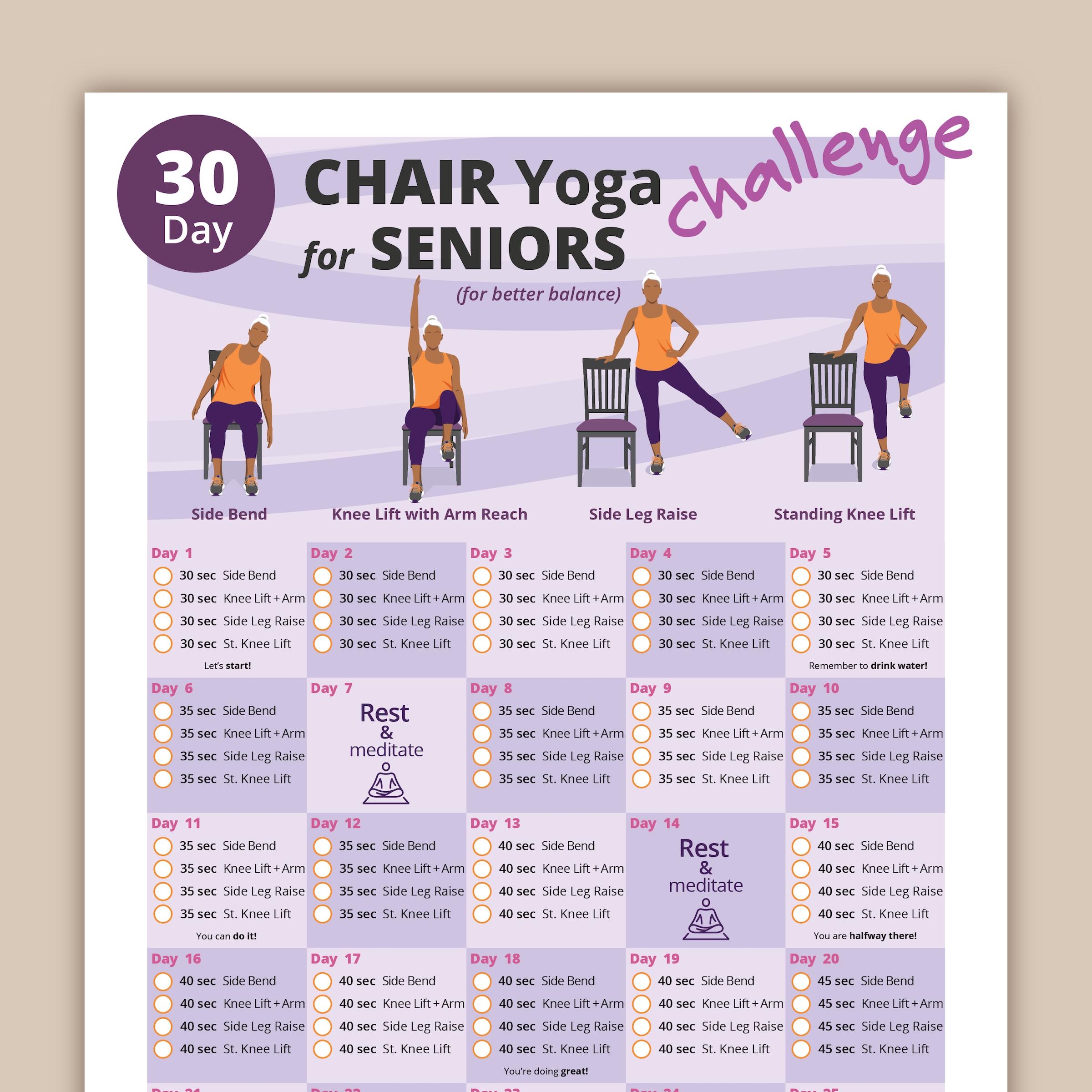 30 Day Chair Yoga For Seniors Challenge For Better Balance I Printable Chair Workout PDF Senior Home Workout Plan Instant Download Etsy