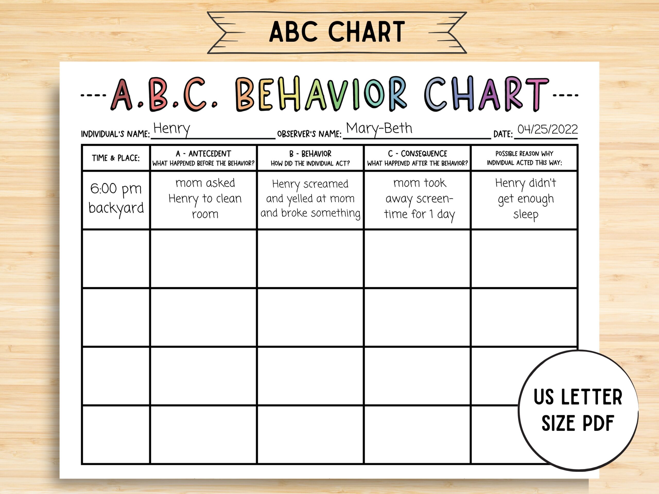 ABC Behavior Chart Consequence For My Own Action Consequence Autism Contract Education Visual Consequences Etsy